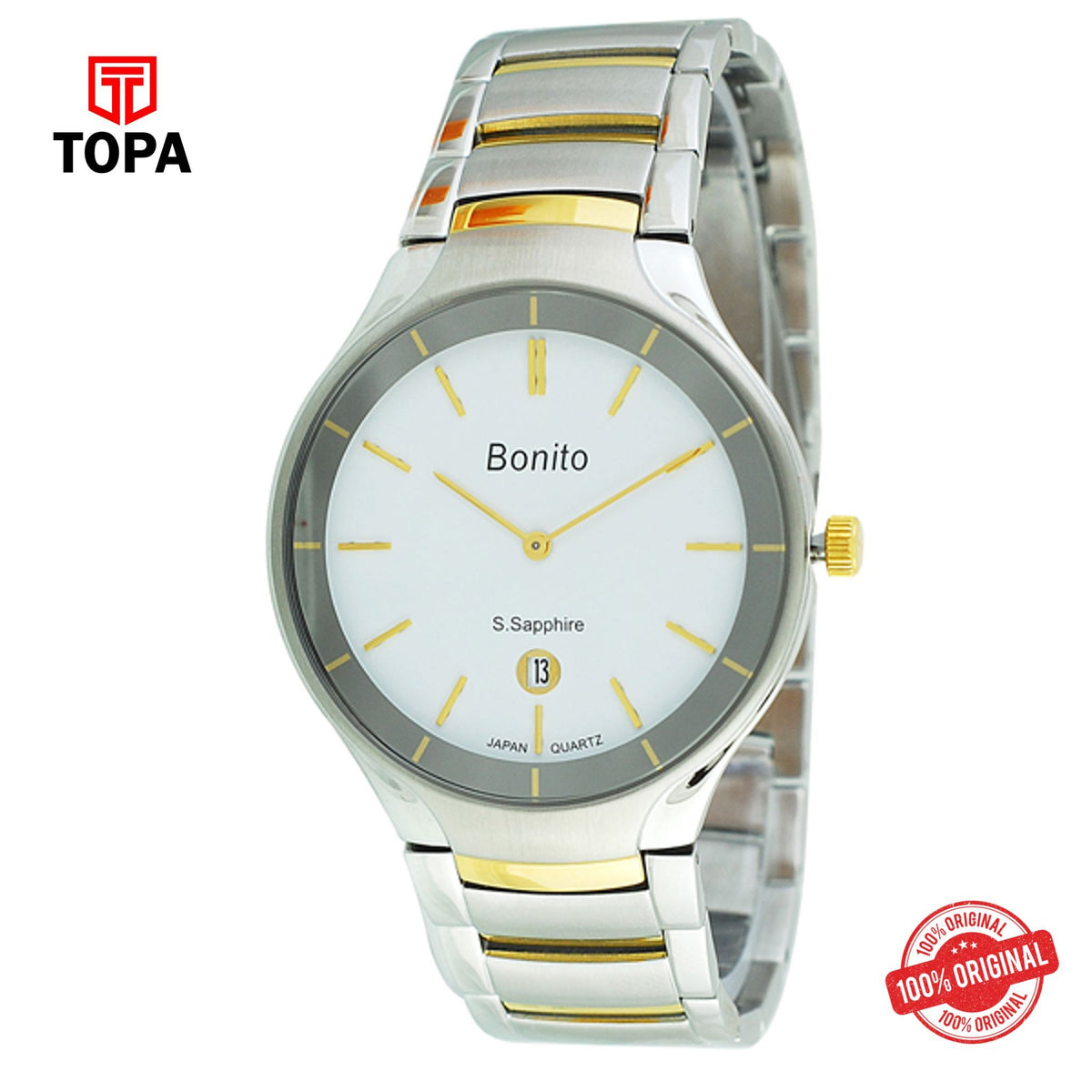 Topa Bonito-K-5061-TT-G-Wht-Metal-Band-Mens-Watch - Product Image 1