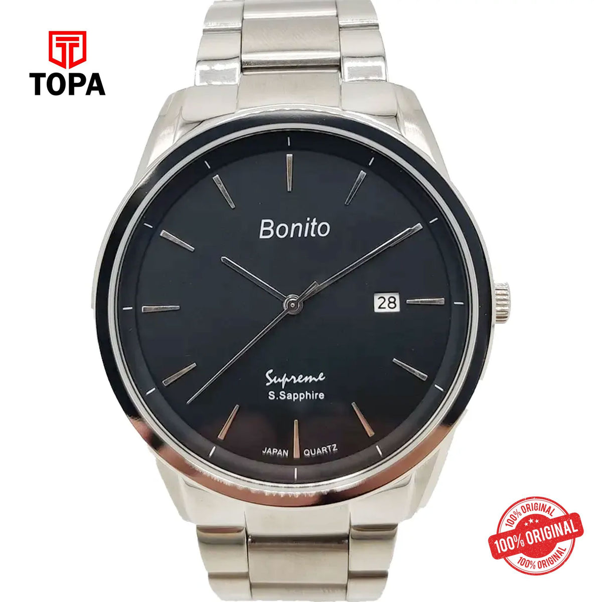 Topa Bonito-K-5121-CH-BLK-Metal-Band-Men-Watch - Product Image 1