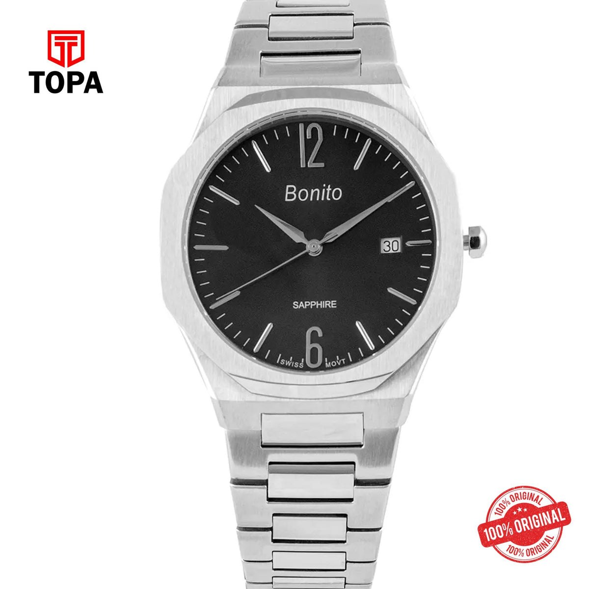 Topa Bonito-K-5129-CH-BLK-Metal-Band-Men-Watch - Product Image 1