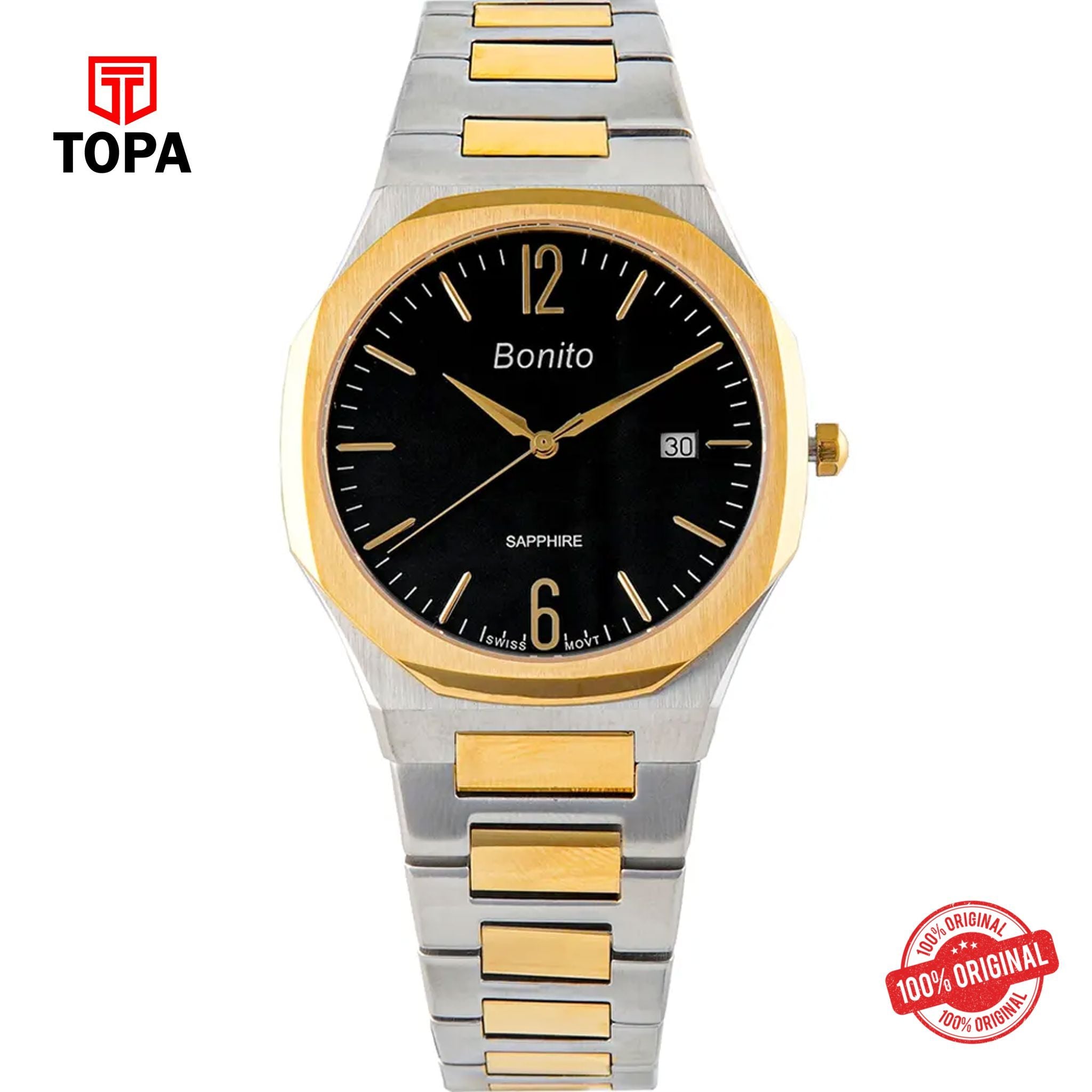 Topa Bonito-K-5129-TTGLD-BLK-Metal-Band-Men-Watch - Product Image 1