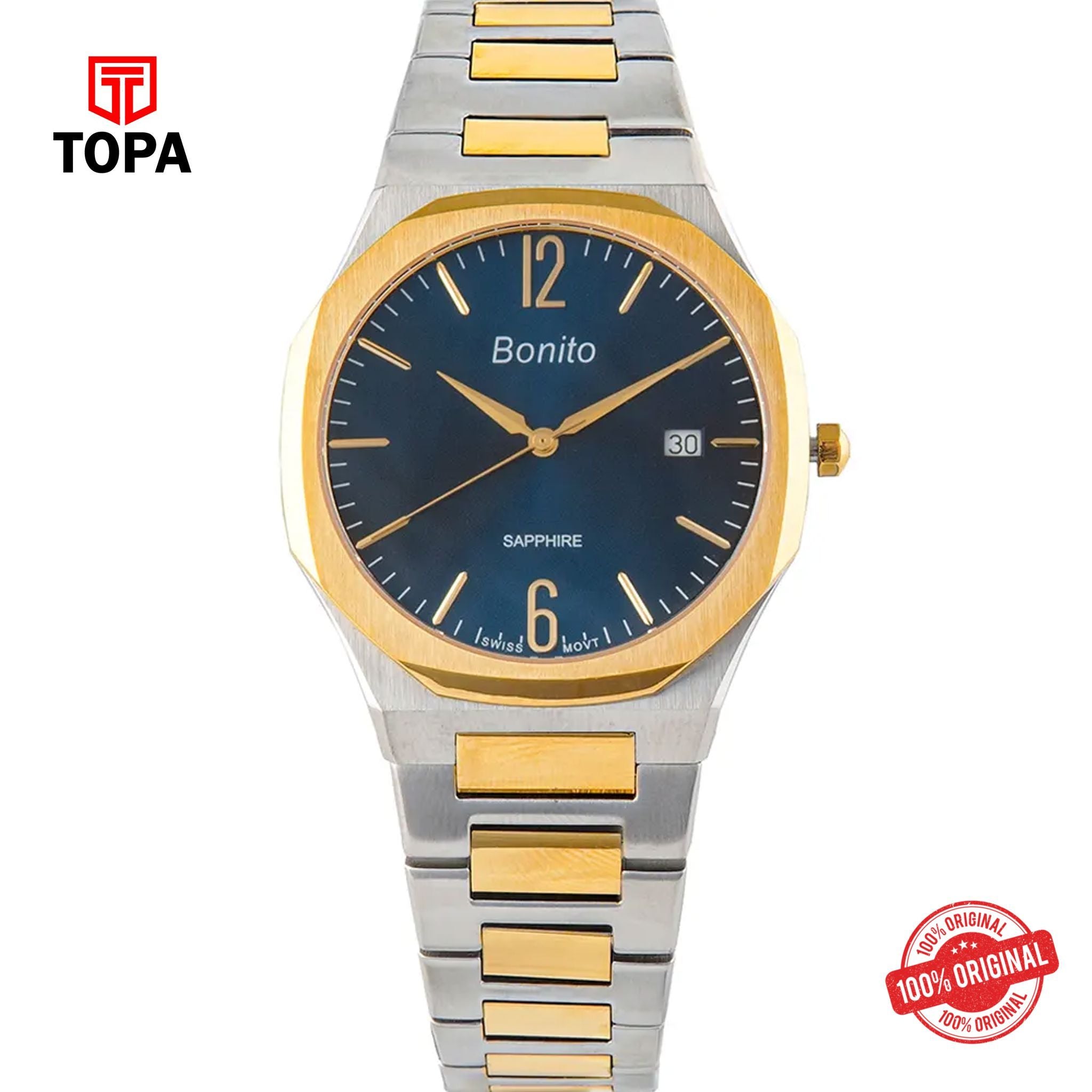 Topa Bonito-K-5129-TTGLD-BLU-Metal-Band-Men-Watch - Product Image 1