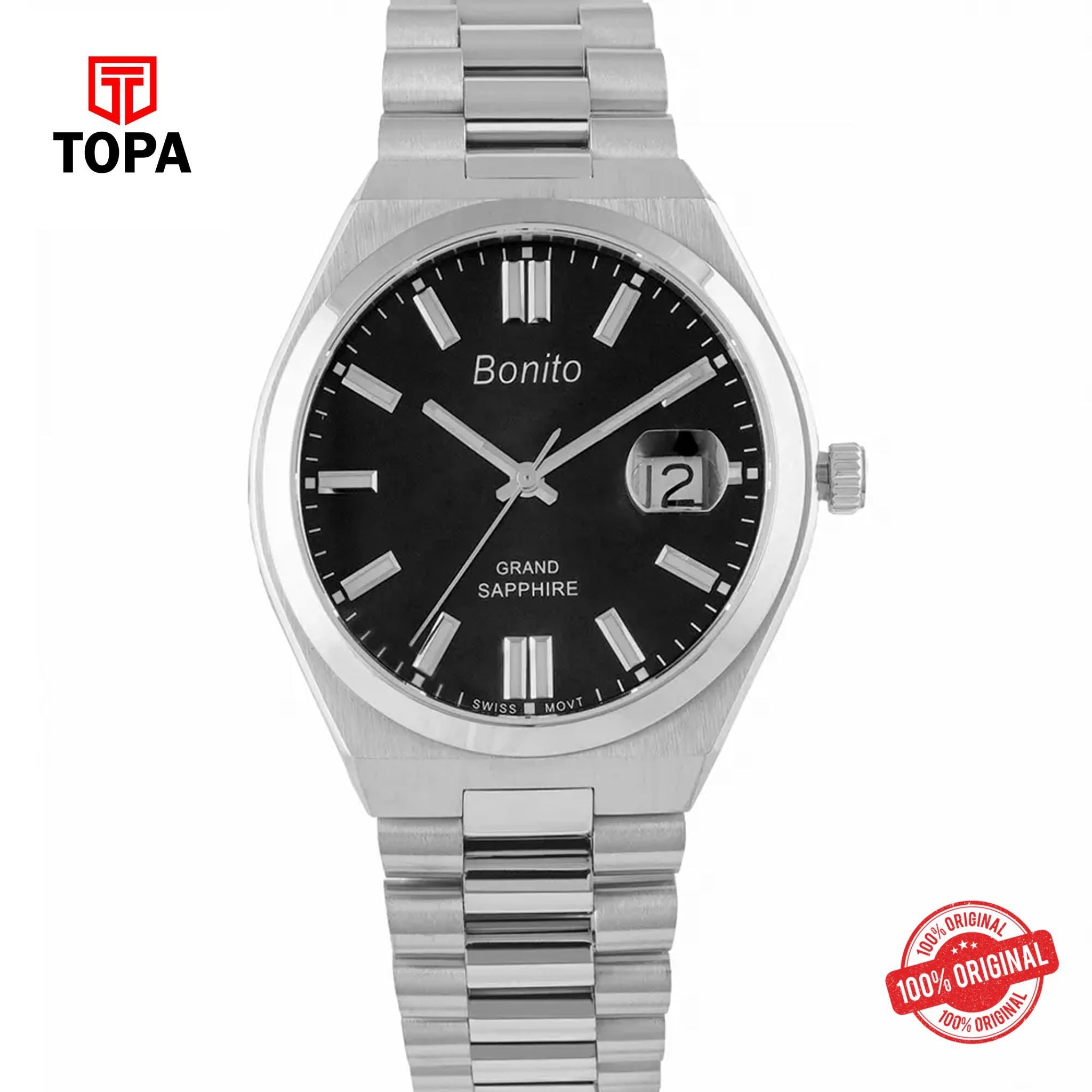Topa Bonito-K-5130-CH-BLK-Metal-Band-Men-Watch - Product Image 1