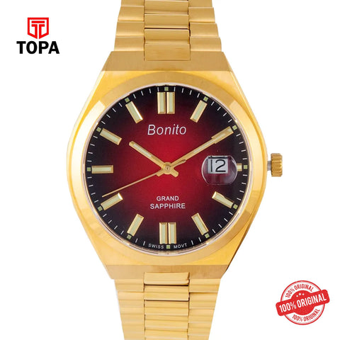 Topa Bonito-K-5130-GLD-RED-Metal-Band-Men-Watch - Product Image 1