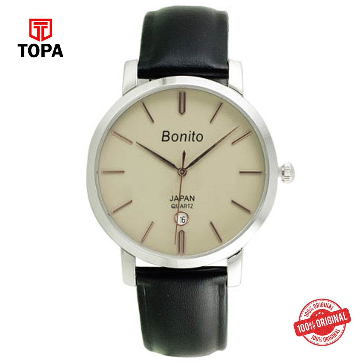 Topa Bonito-K-5135-ST-CRM-Leather-Strap-Menss-Watch - Product Image 1