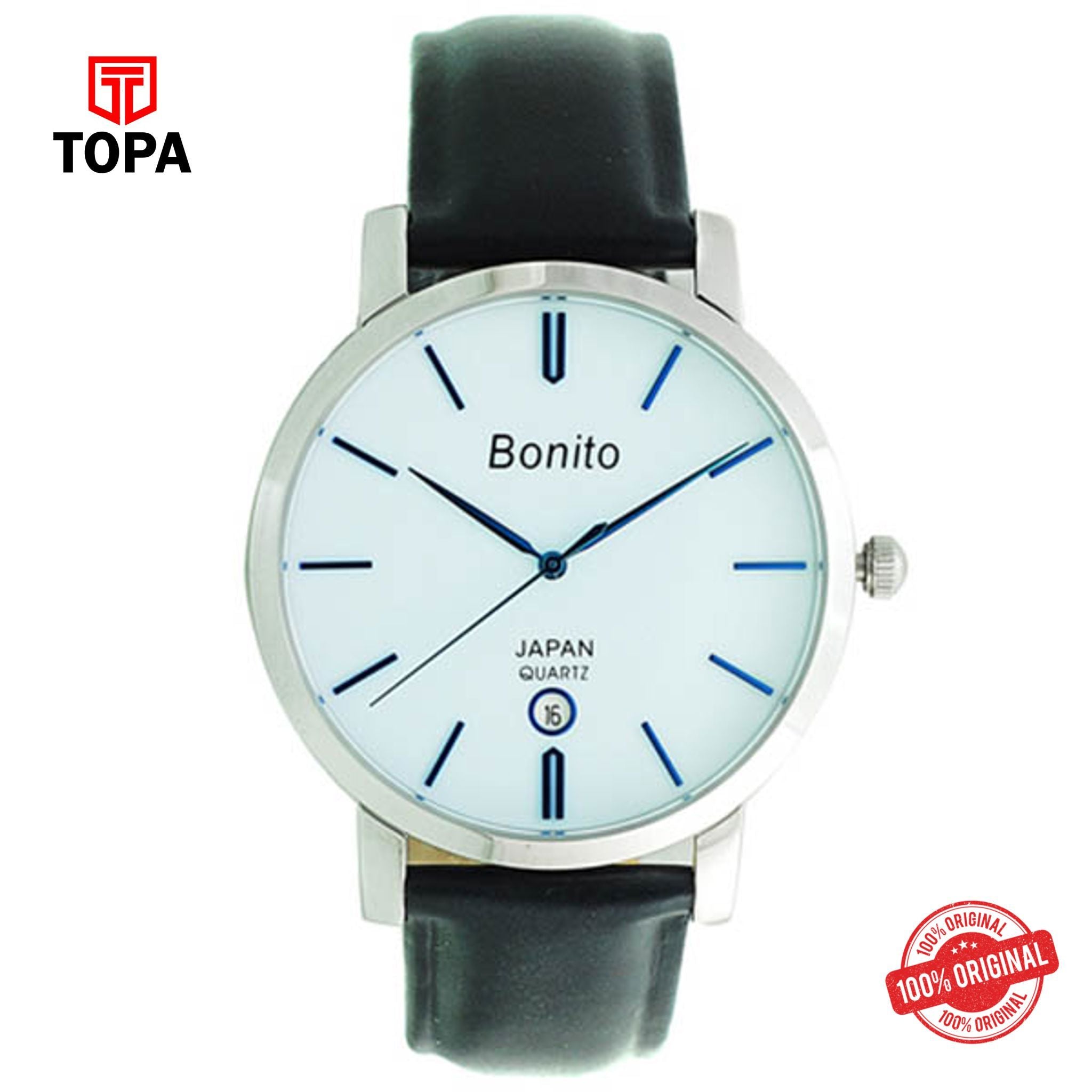 Topa Bonito-K-5135-ST-WHT-Leather-Strap-Mens-Watch - Product Image 1