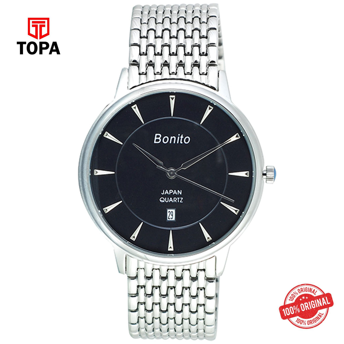 Topa Bonito-K-5136-CH-BK-Metal-Band-Mens-Watch - Product Image 1