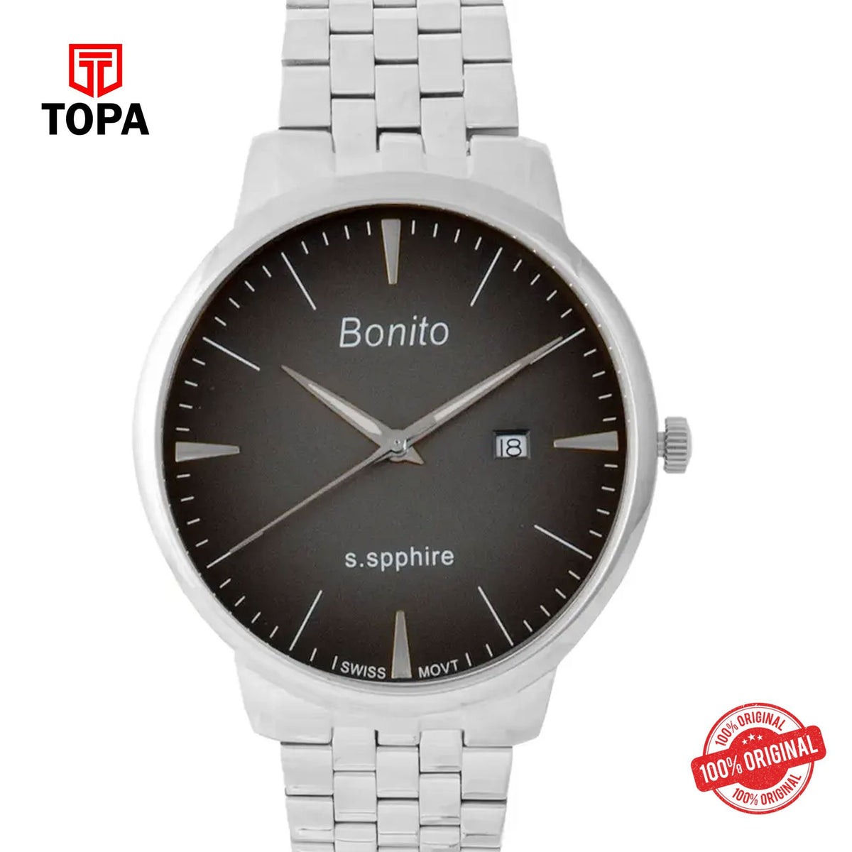 Topa Bonito-K-5136-CH-BLK-Metal-Band-Men-Watch - Product Image 1