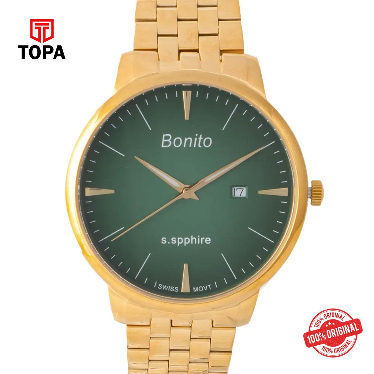 Topa Bonito-K-5136-GLD-GRN-Metal-Band-Men-Watch - Product Image 1
