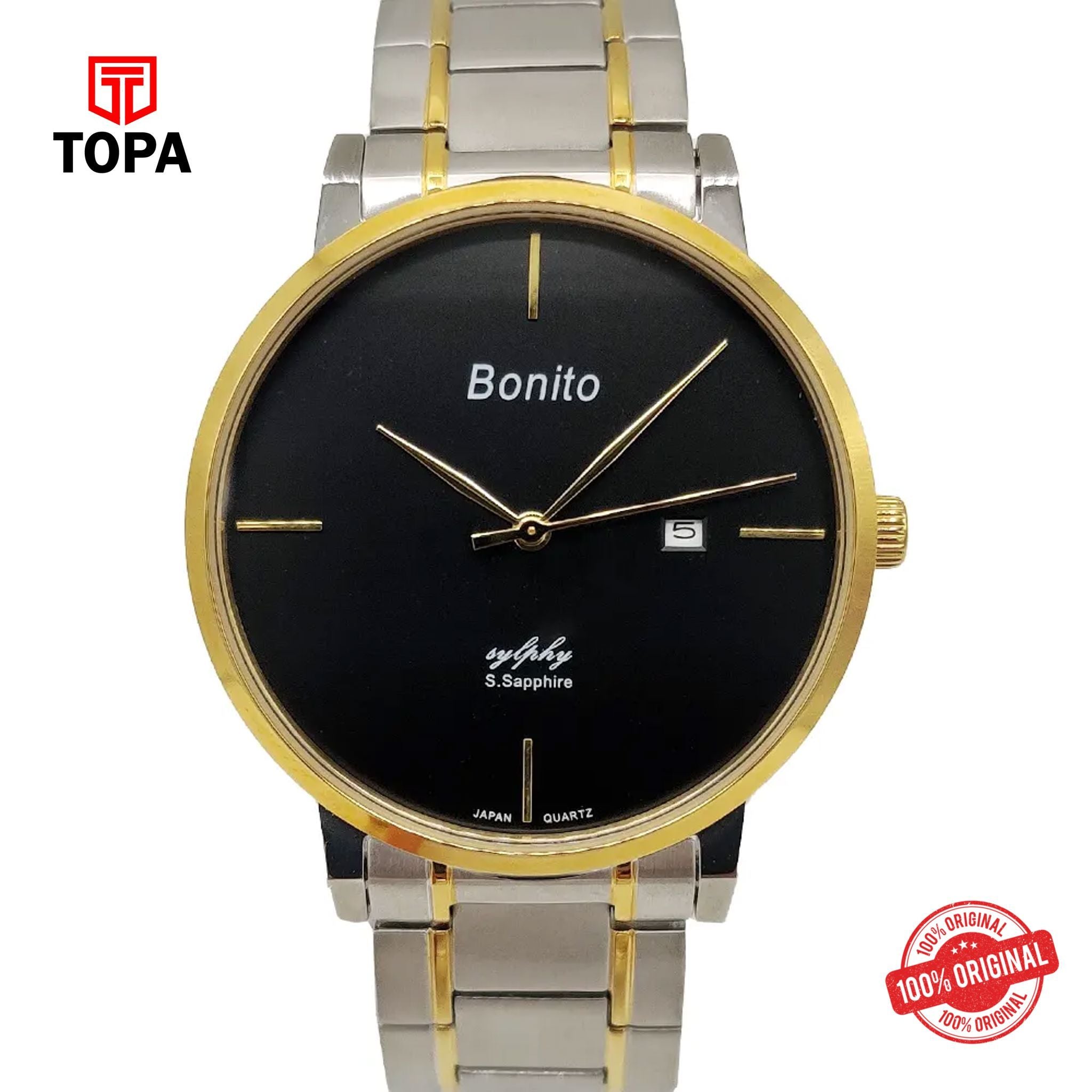 Topa Bonito-K-5137-TTGLD-BLK-Metal-Band-Men-Watch - Product Image 1