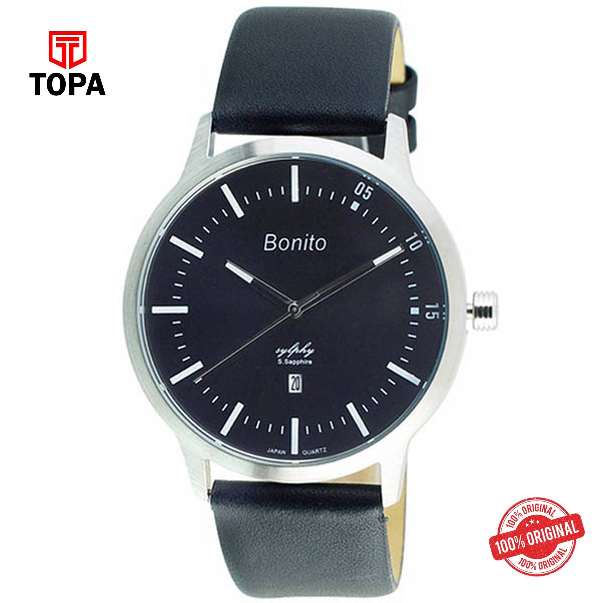 Topa Bonito-K-5139-ST-Blk-Leather-Strap-Mens-Watch - Product Image 1