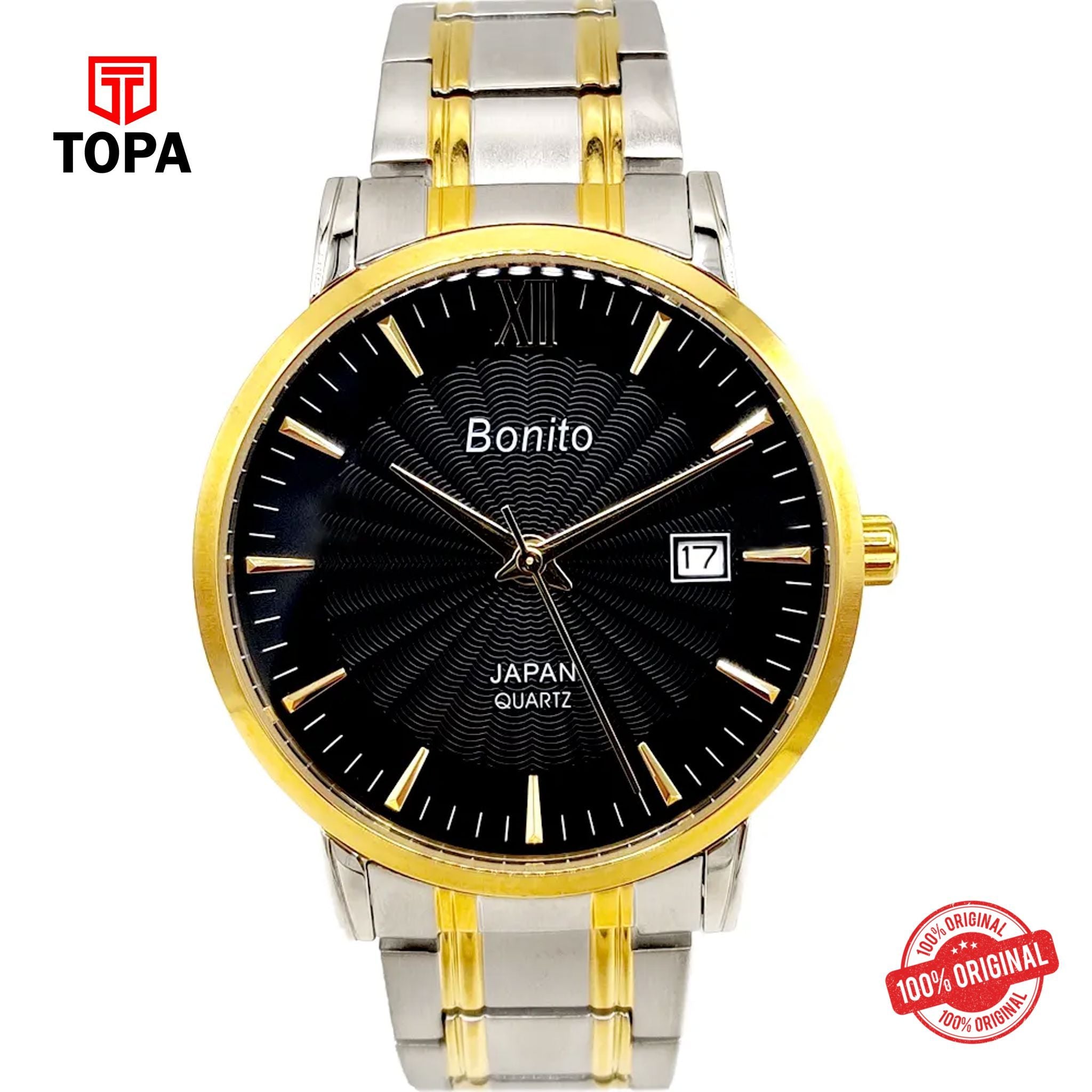 Topa Bonito-K-5140-TTGLD-BLK-Metal-Band-Men-Watch - Product Image 1