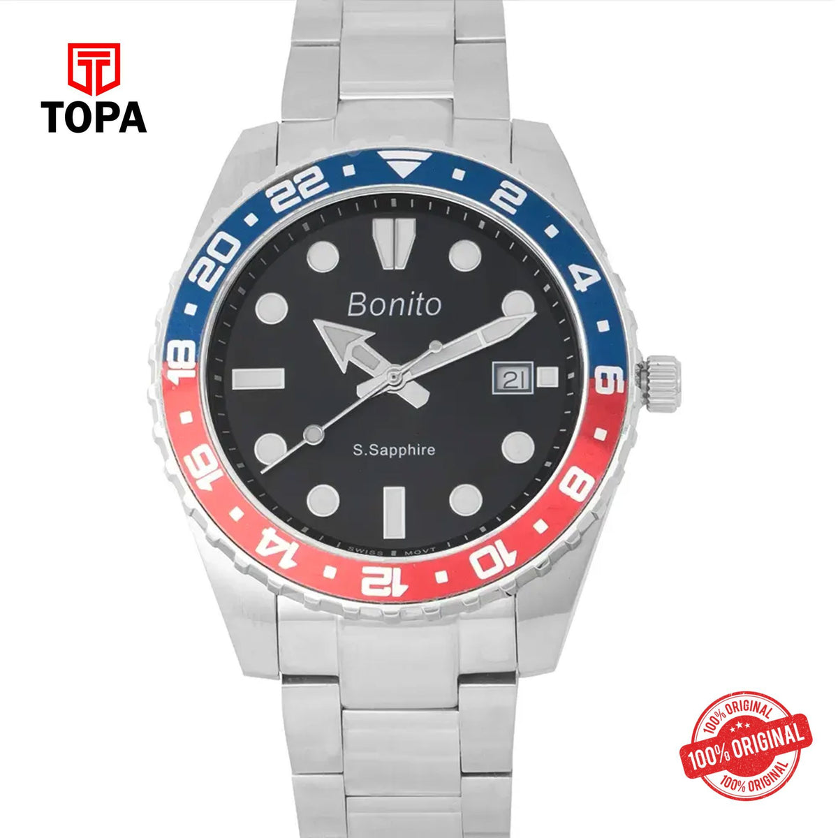 Topa Bonito-K-5141-CH-BLK-Metal-Band-Men-Watch - Product Image 1