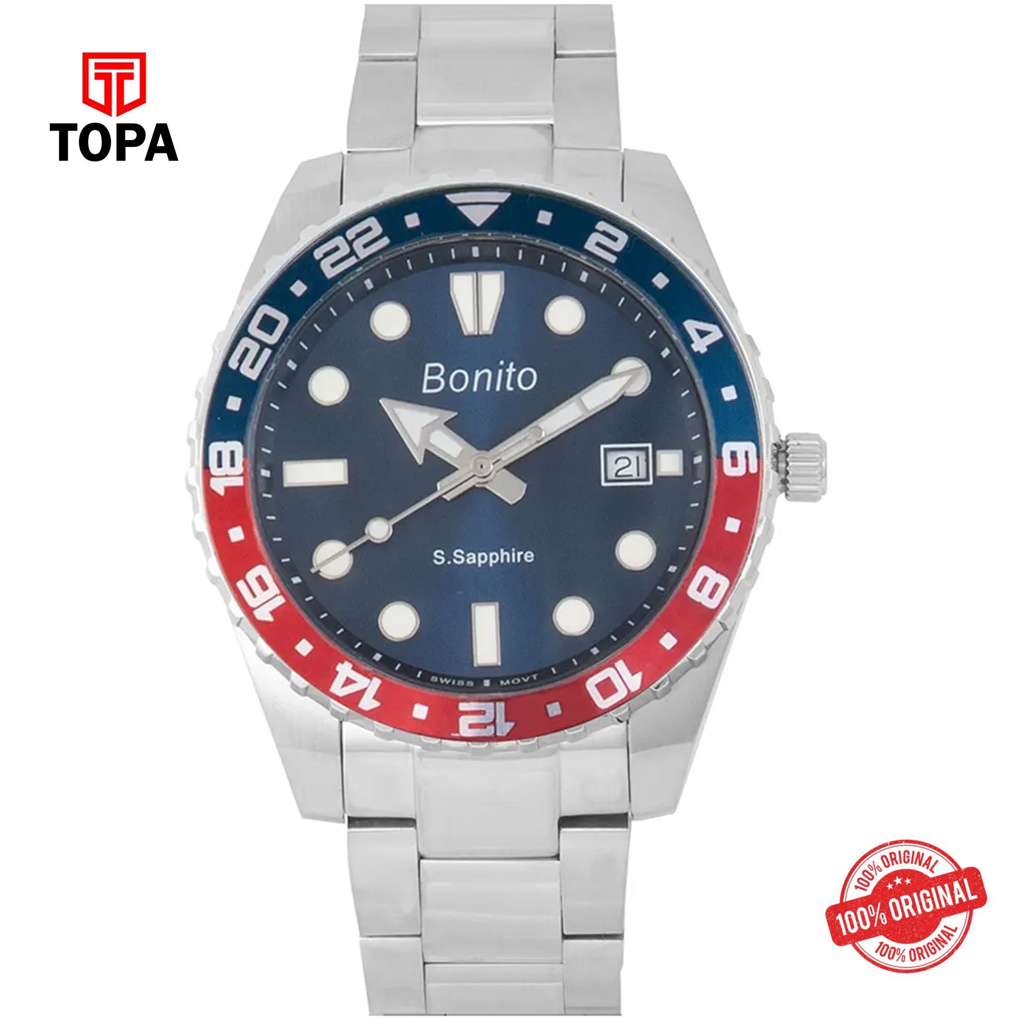Topa Bonito-K-5141-CH-BLU-Metal-Band-Men-Watch - Product Image 1