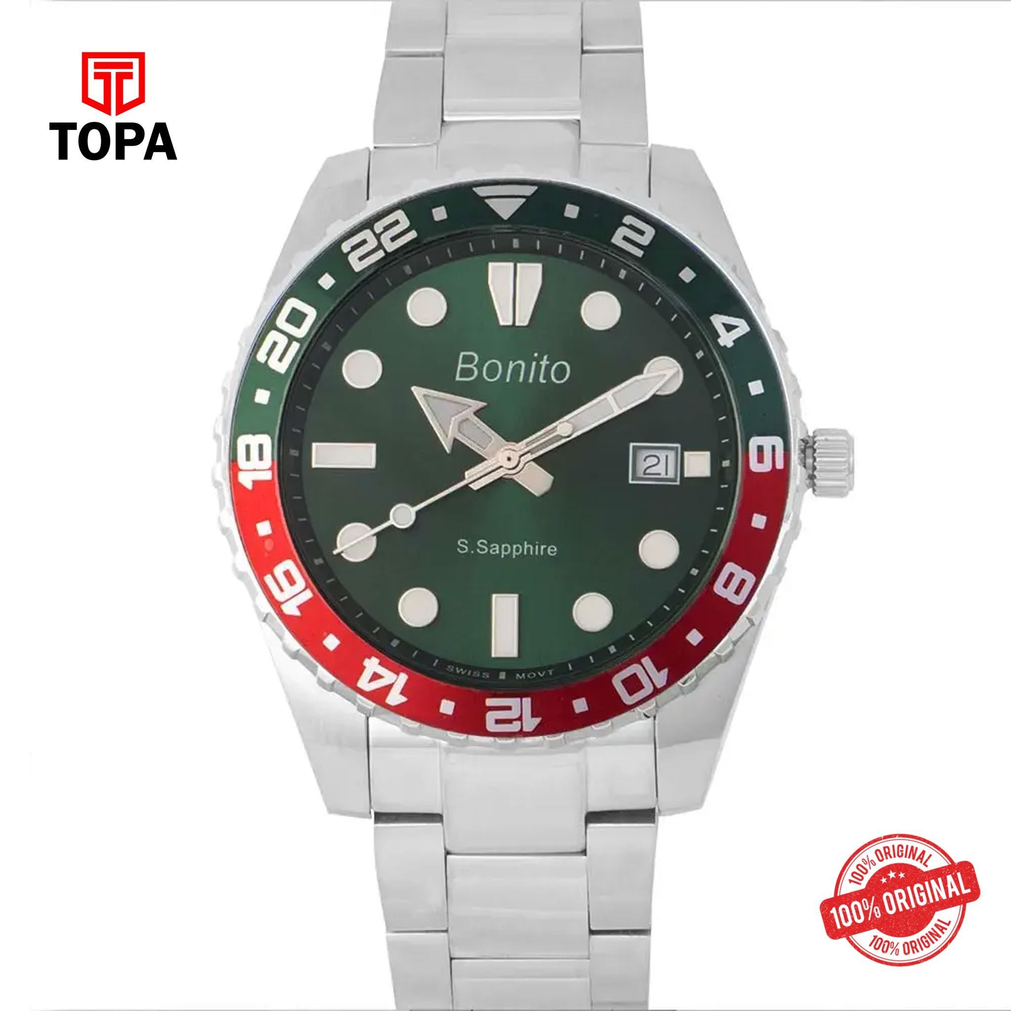 Topa Bonito-K-5141-CH-GRN-Metal-Band-Men-Watch - Product Image 1