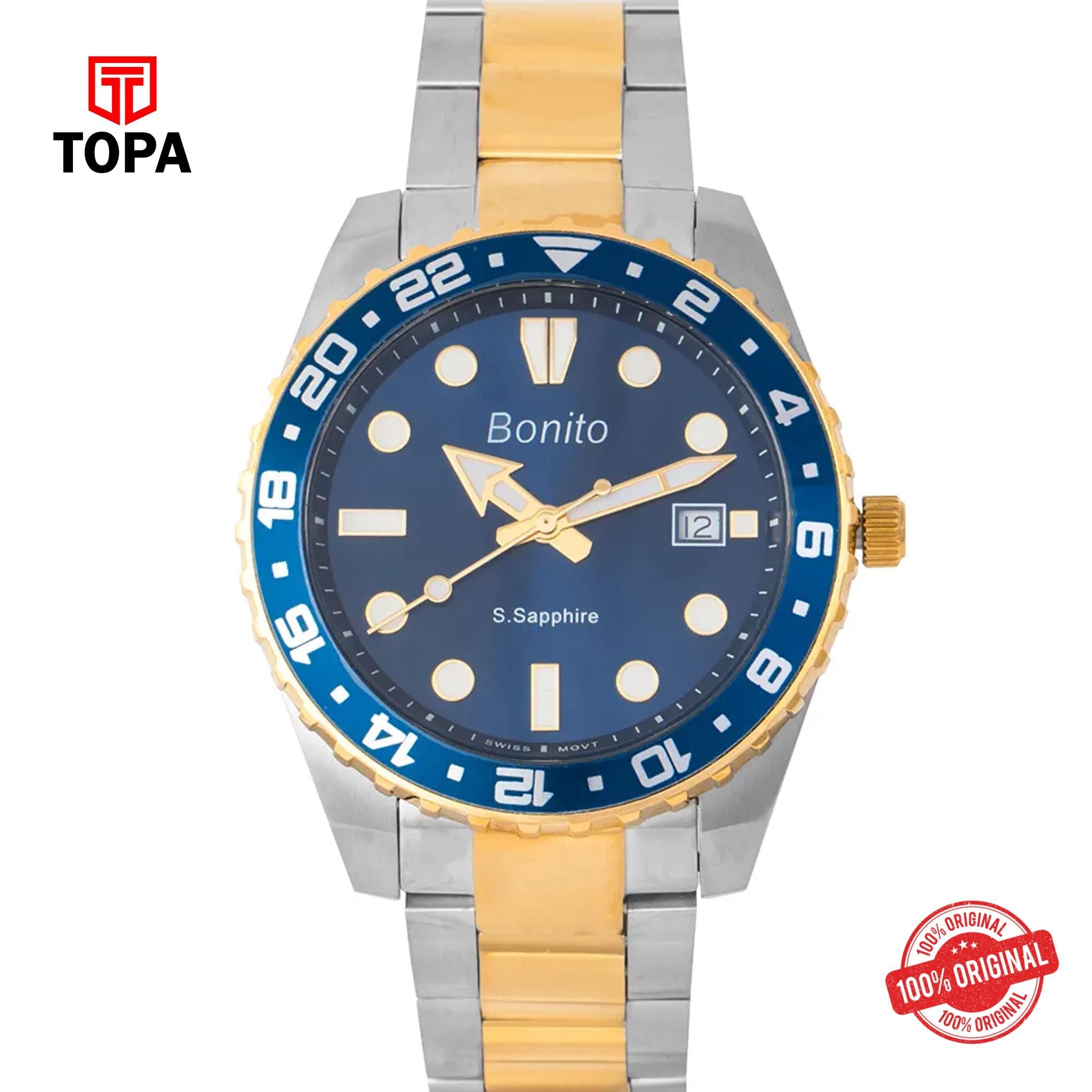 Topa Bonito-K-5141-TTGLD-BLU-Metal-Band-Men-Watch - Product Image 1