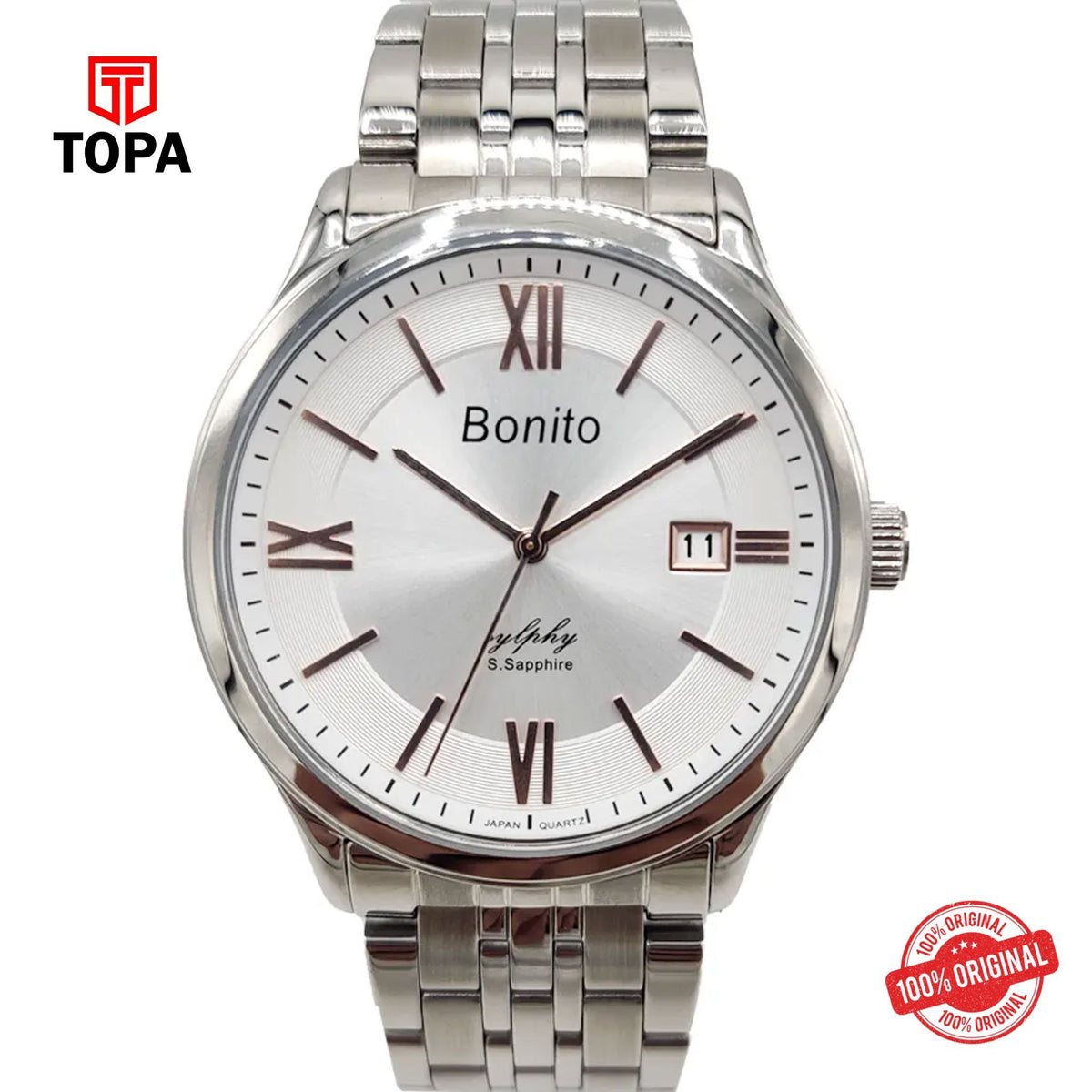 Topa Bonito-K-5142-CH-WHT-Metal-Band-Men-Watch - Product Image 1