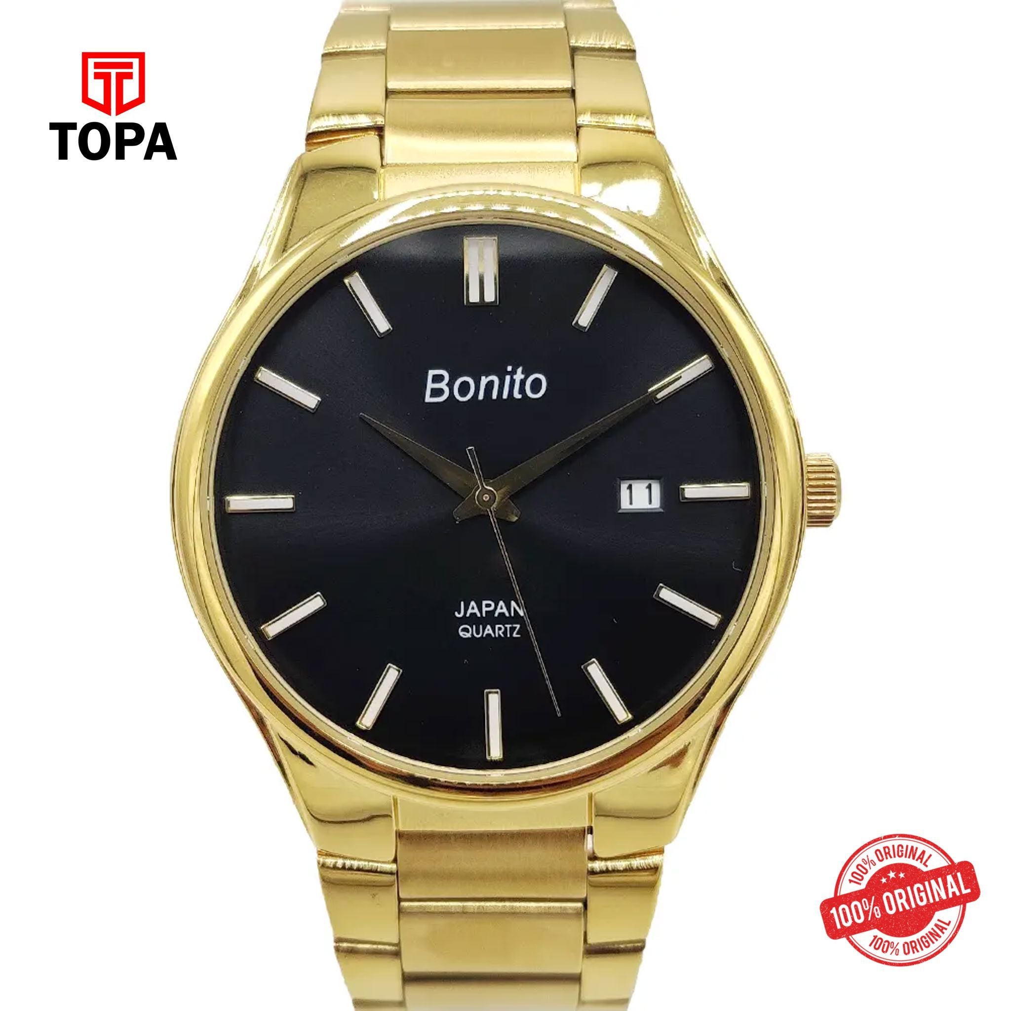 Topa Bonito-K-5142-GLD-BLK-Metal-Band-Men-Watch - Product Image 1