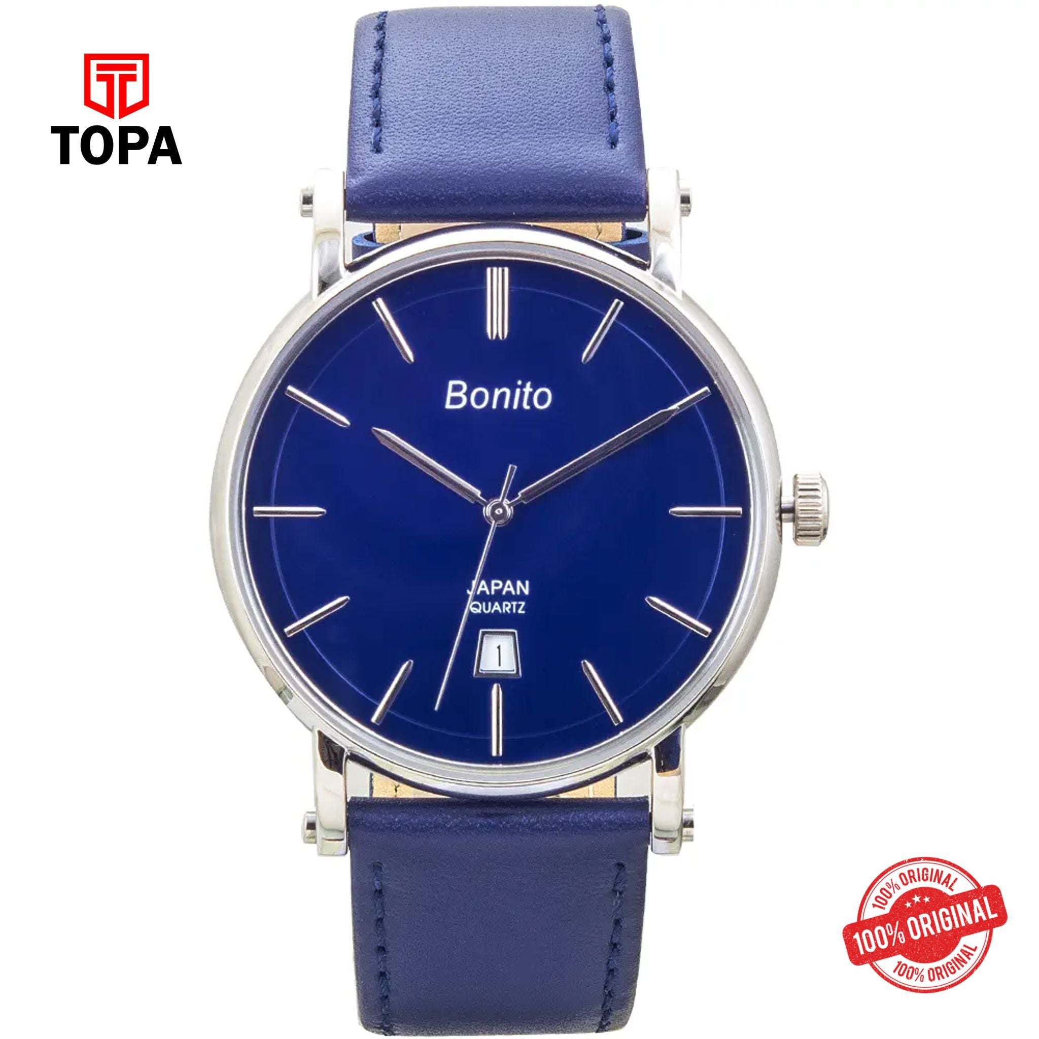 Topa Bonito-K-5143-SLR-BLU-Leather-Band-Men-Watch - Product Image 1