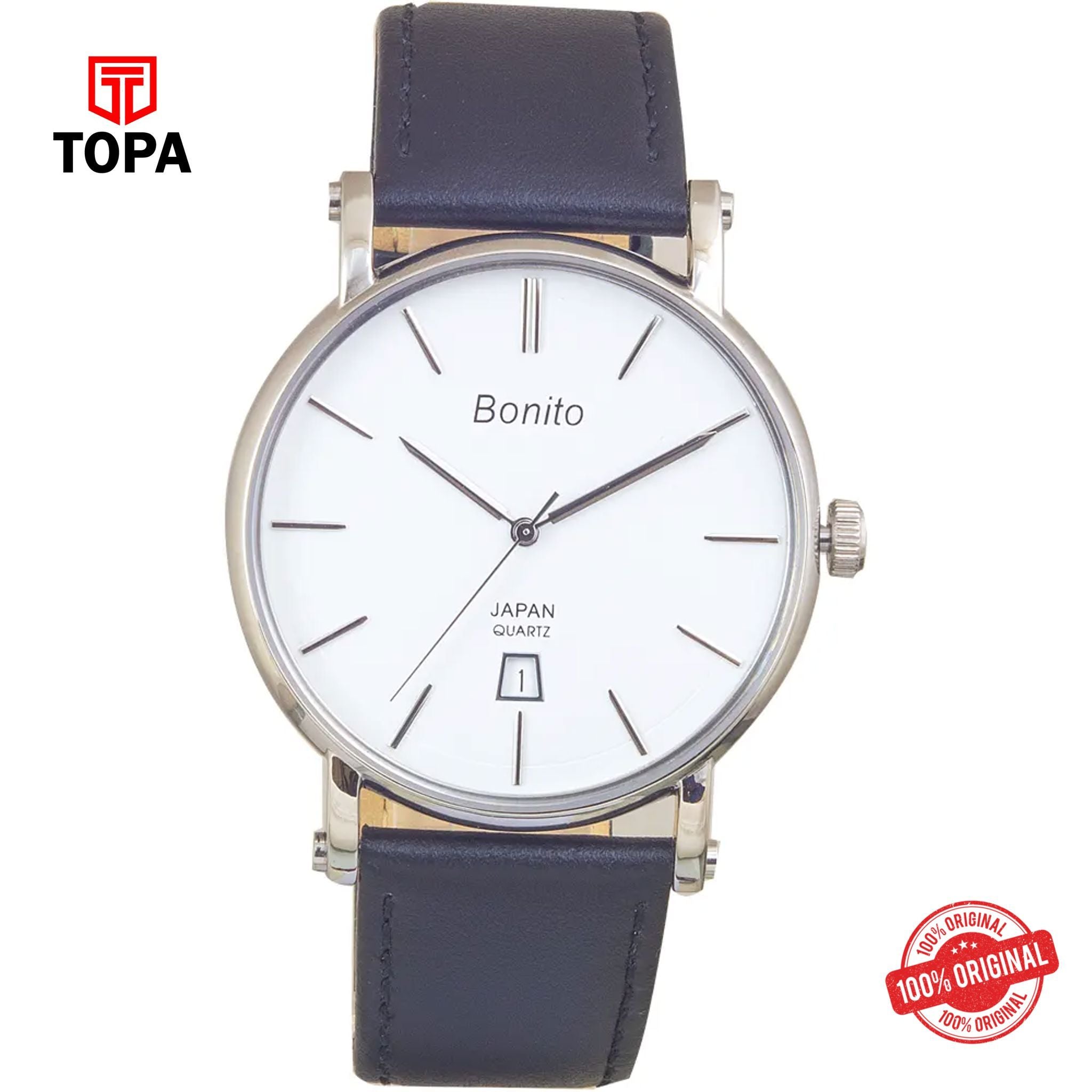 Topa Bonito-K-5143-WHT-Leather-Band-Men-Watch - Product Image 1