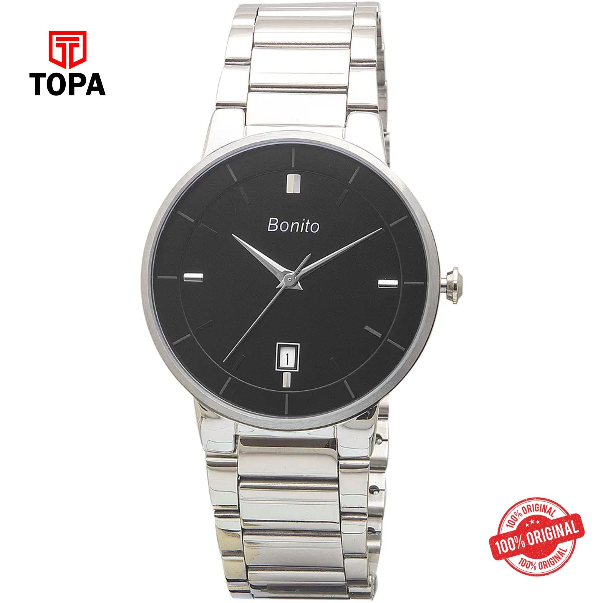 Topa Bonito-K-5144-ST-BLK-Metal-Band-Men-Watch - Product Image 1