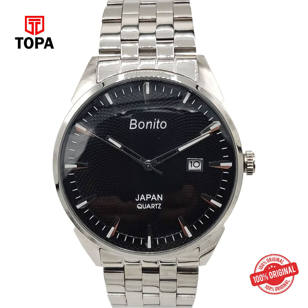 Topa Bonito-K-5145-CH-BLK-Metal-Band-Men-Watch - Product Image 1