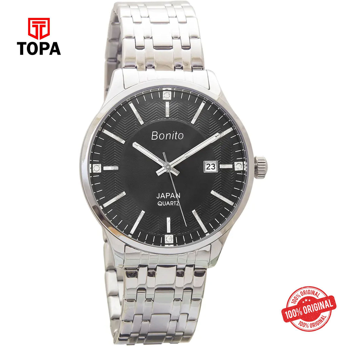 Topa Bonito-K-5146-ST-BLK-Metal-Band-Men-Watch - Product Image 1