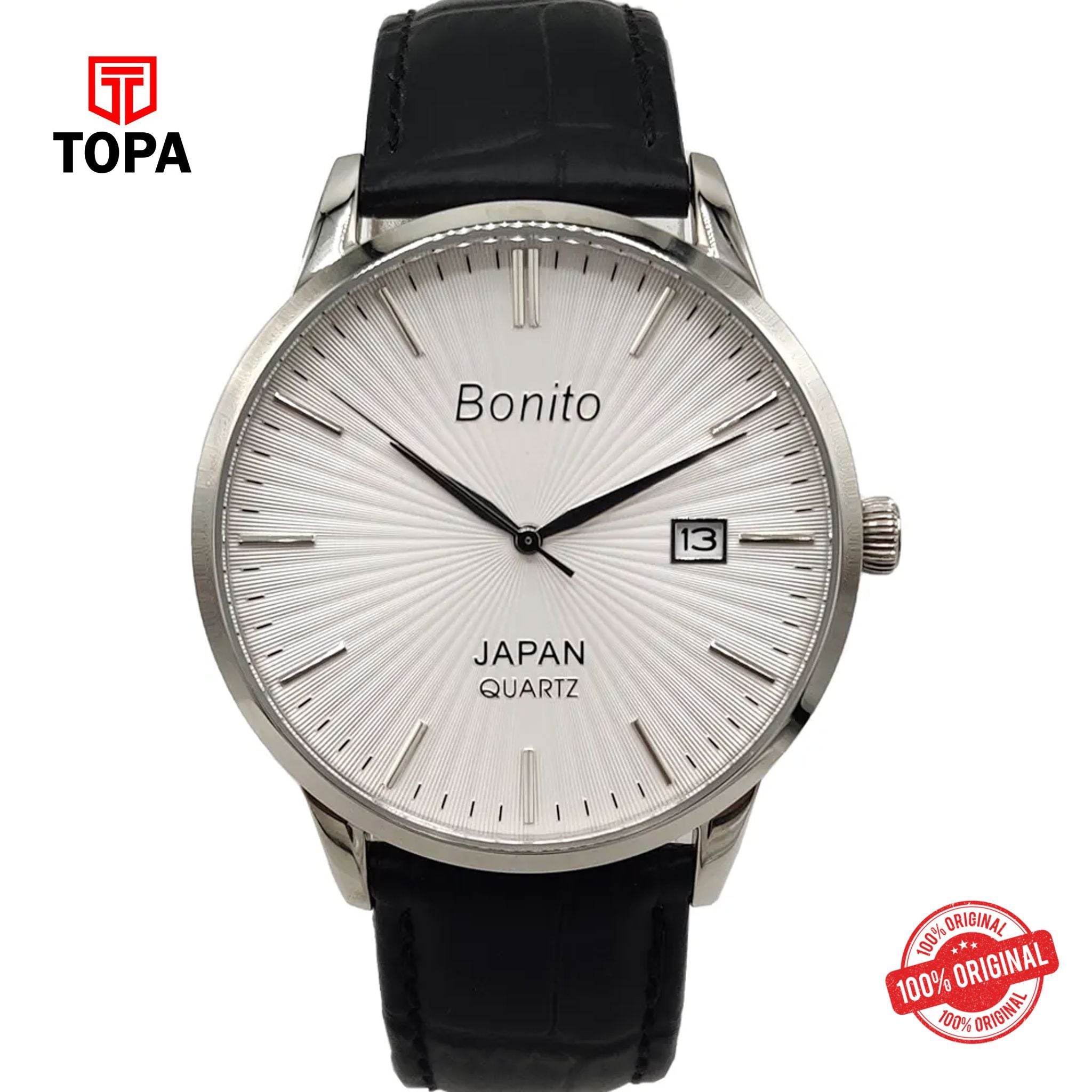 Topa Bonito-K-5148-CHBLK-WHT-Leather-Band-Men-Watch - Product Image 1