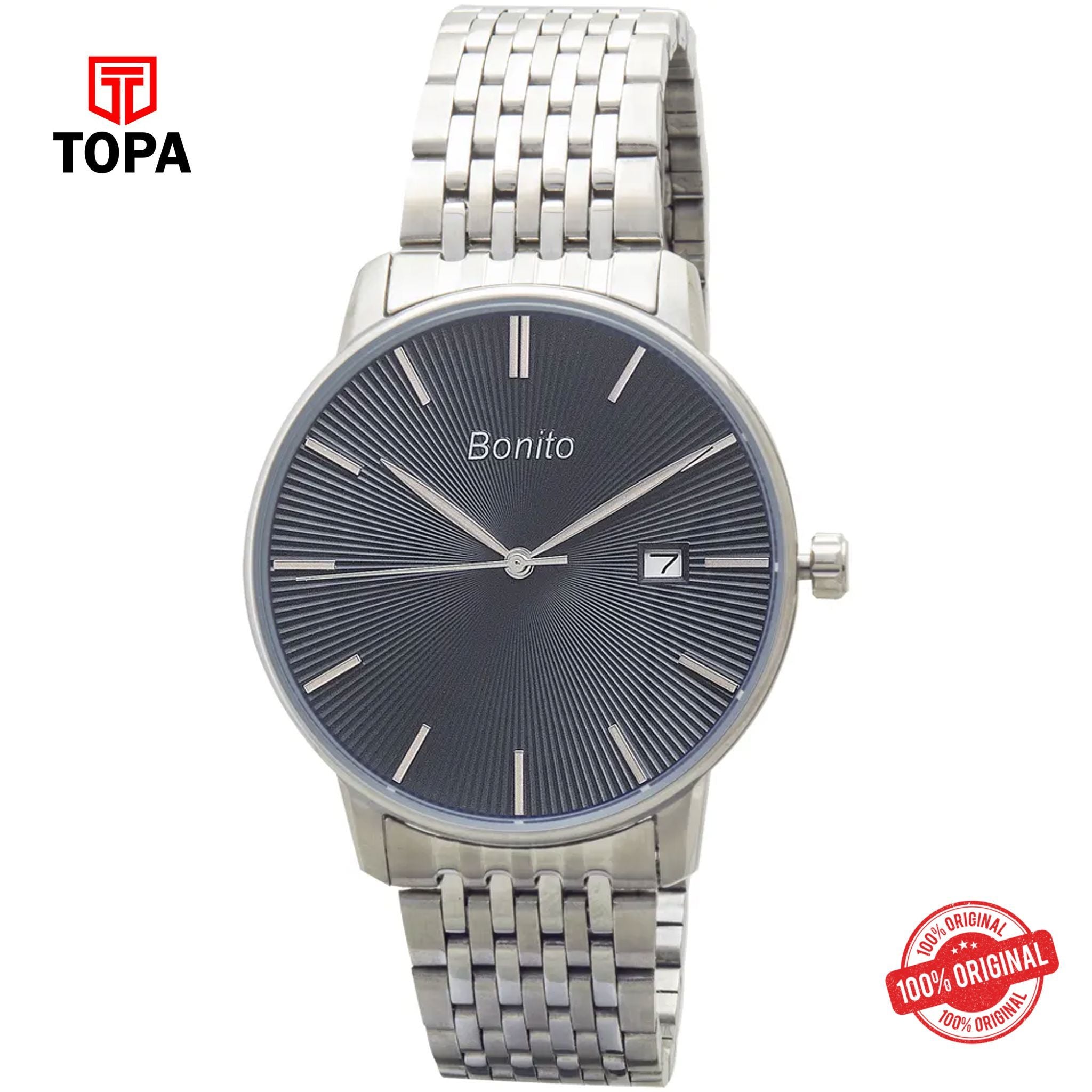Topa Bonito-K-5150-ST-BLK-Metal-Band-Men-Watch - Product Image 1