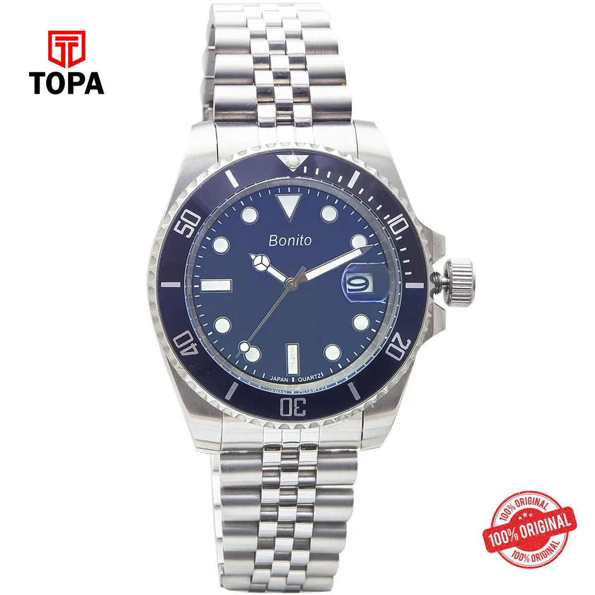 Topa Bonito-K-5151-ST-BLU-Metal-Band-Men-Watch - Product Image 1