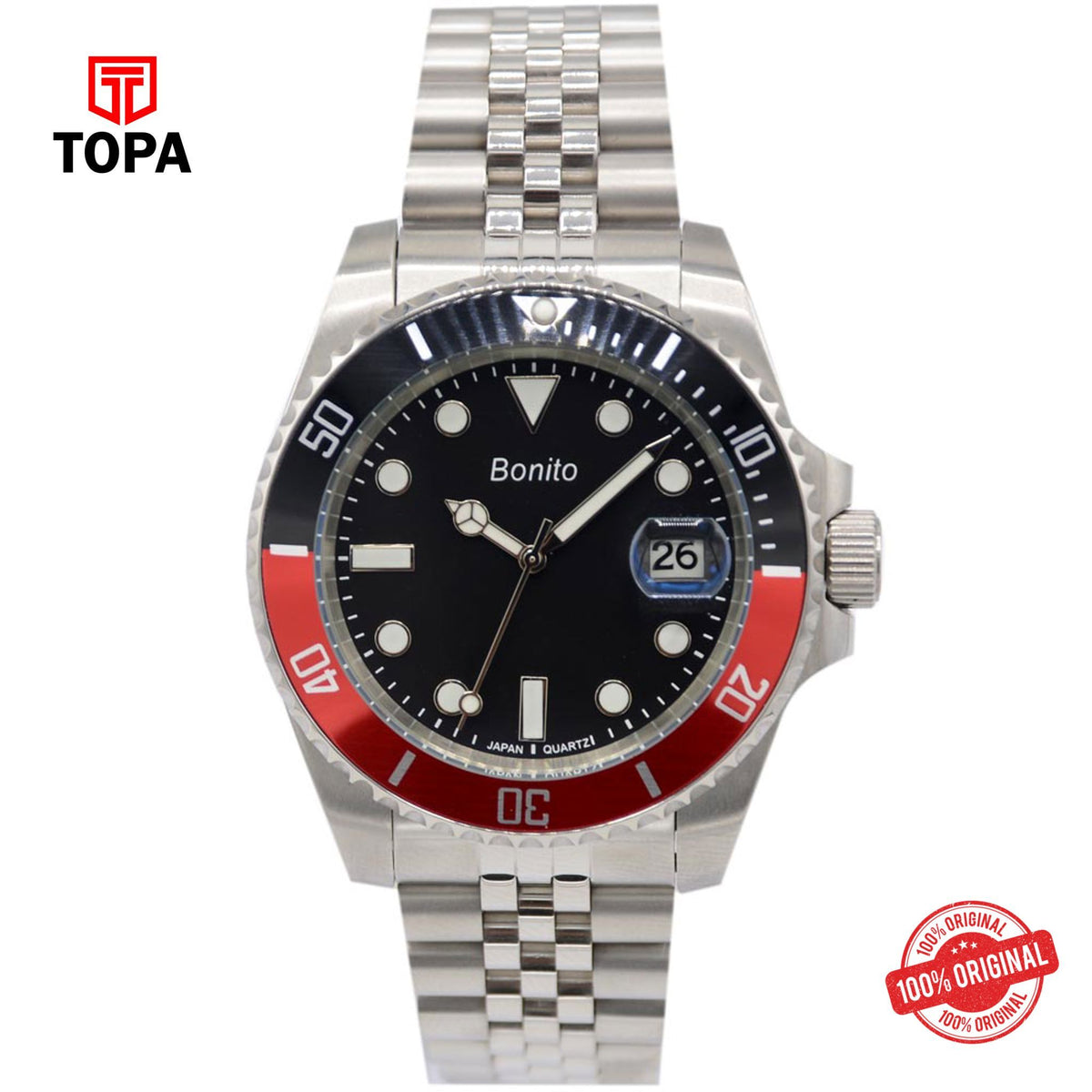 Topa Bonito-K-5151-ST-BLk-Metal-Band-Men-Watch - Product Image 1