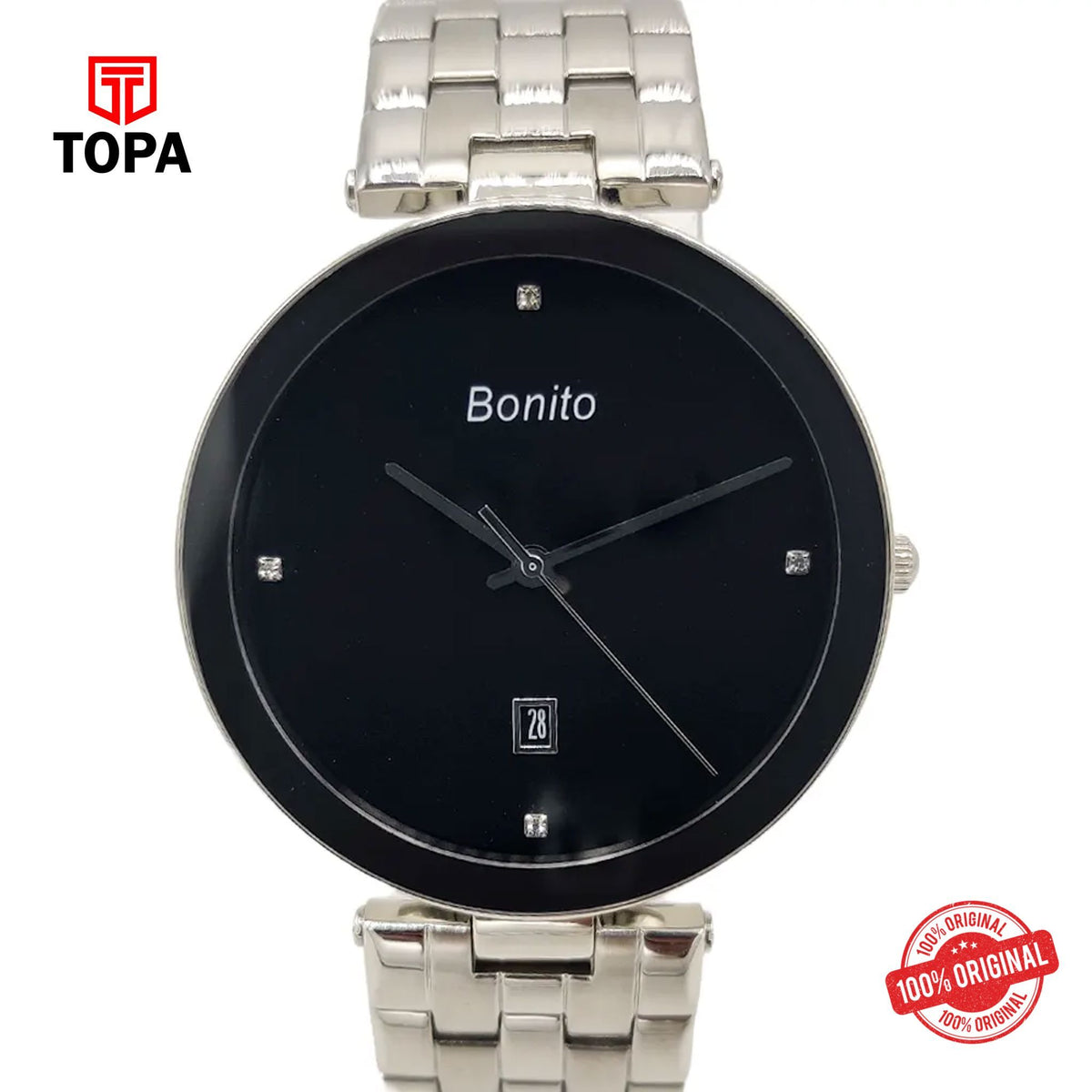 Topa Bonito-K-5568-CH-BLK-Metal-Band-Men-Watch - Product Image 1