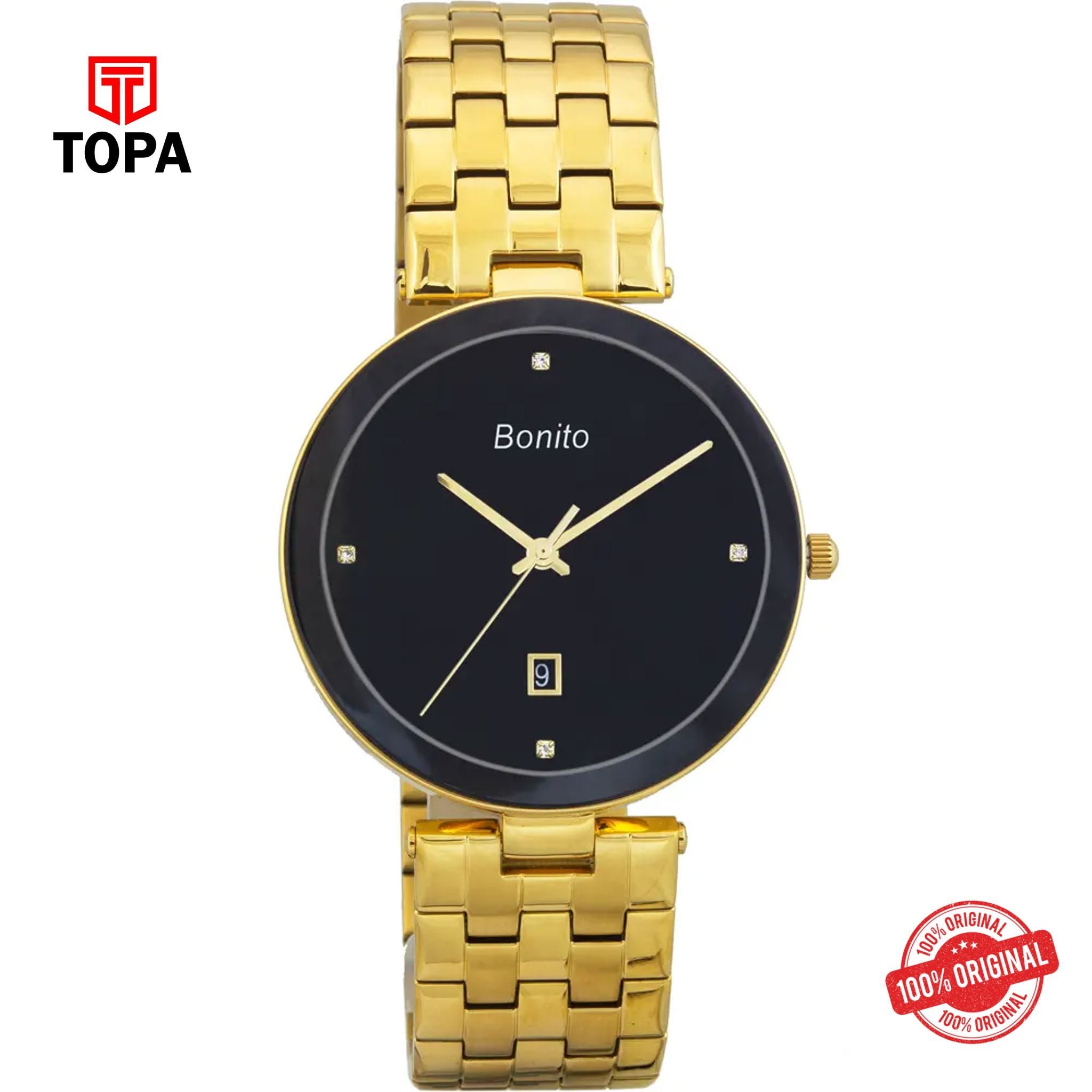 Topa Bonito-K-5568-GLD-BLK-Metal-Band-Men-Watch - Product Image 1