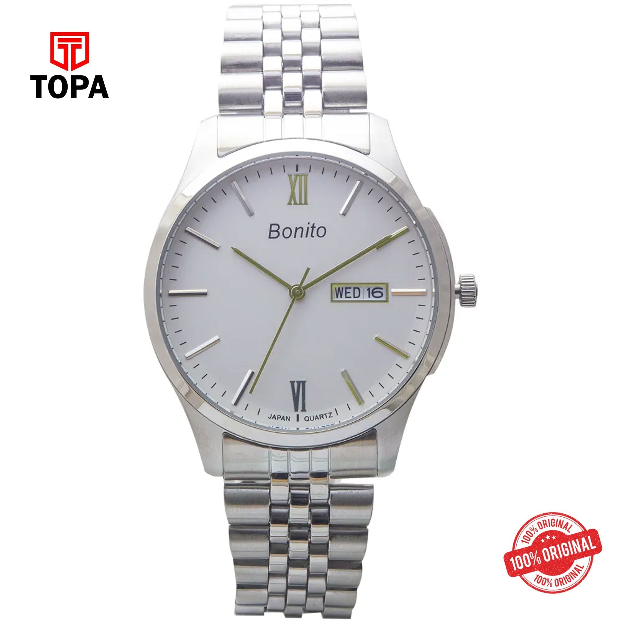 Topa Bonito-K-6003-CH-WHT-Metal-Band-Men-Watch - Product Image 1