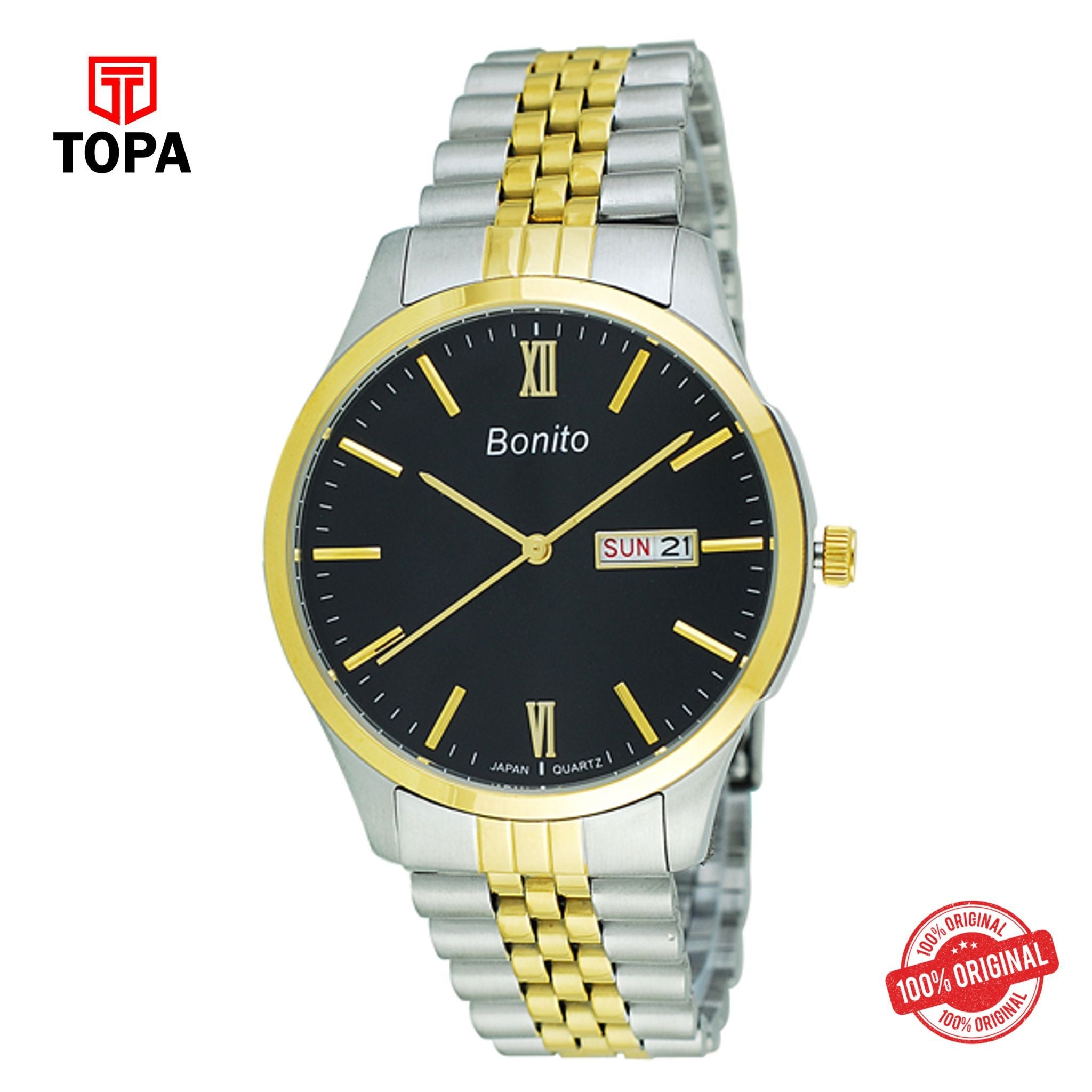 Topa Bonito-K-6003-TT-G-Blk-Metal-Band-Mens-Watch - Product Image 1