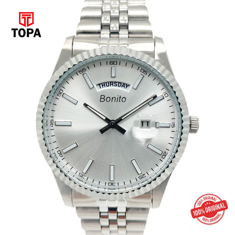 Topa Bonito-K-6007-CH-WHT-Metal-Band-Men-Watch - Product Image 1