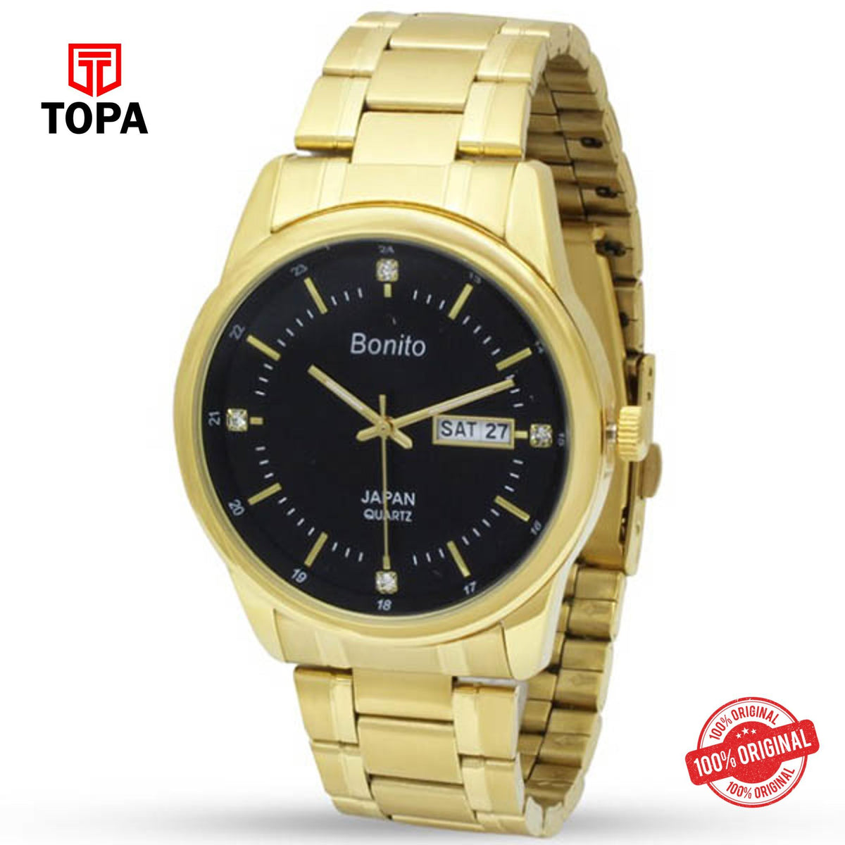 Topa Bonito-K-6109-GD-BK-Metal-Band-Mens-Watch - Product Image 1