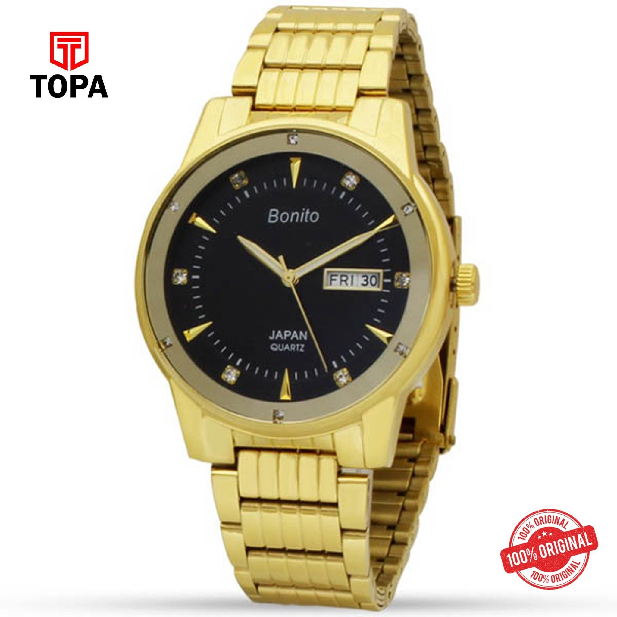 Topa Bonito-K-6110-GD-BK-Metal-Band-Mens-Watch - Product Image 1