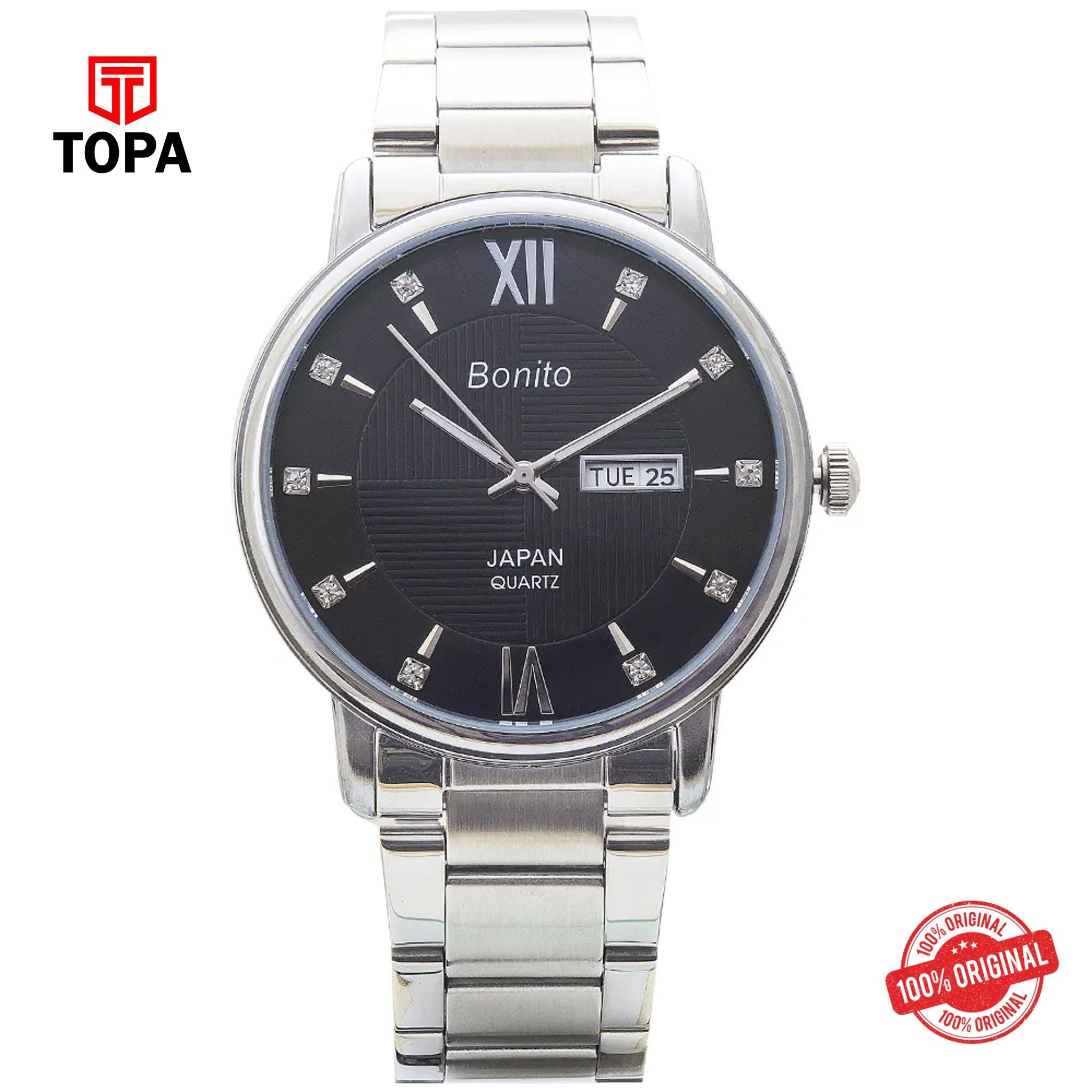 Topa Bonito-K-6112-CH-BLK-Metal-Band-Men-Watch - Product Image 1
