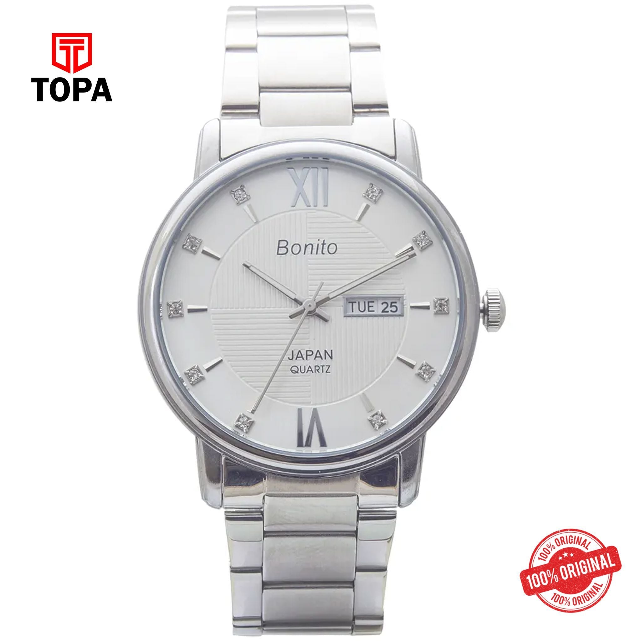Topa Bonito-K-6112-CH-WHT-Metal-Band-Mens-Watch - Product Image 1