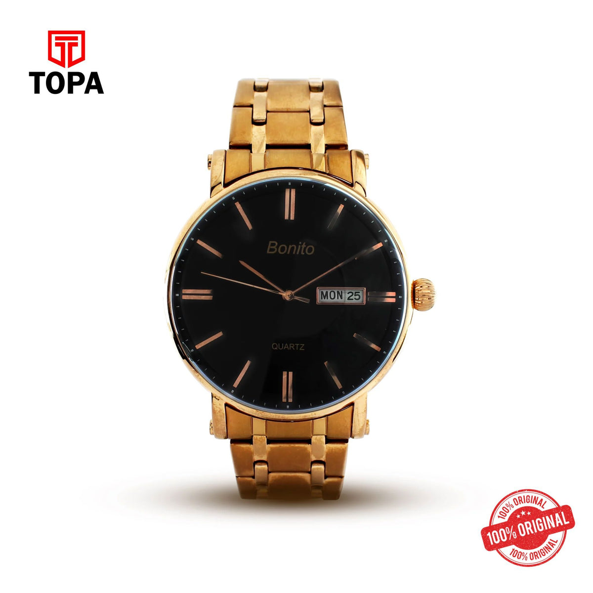 Topa Bonito-K-6115-GLD-BLK-Metal-Band-Men-Watch - Product Image 1