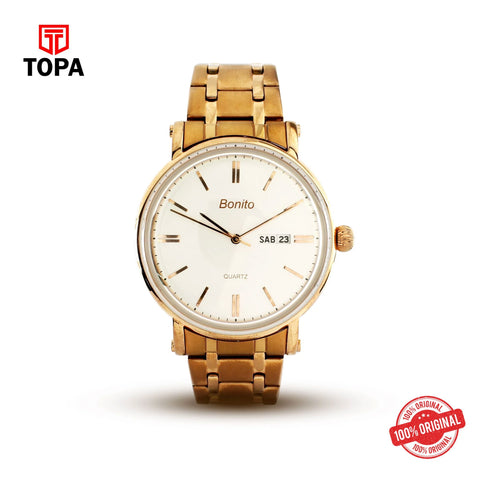Topa Bonito-K-6115-GLD-WHT-Metal-Band-Men-Watch - Product Image 1