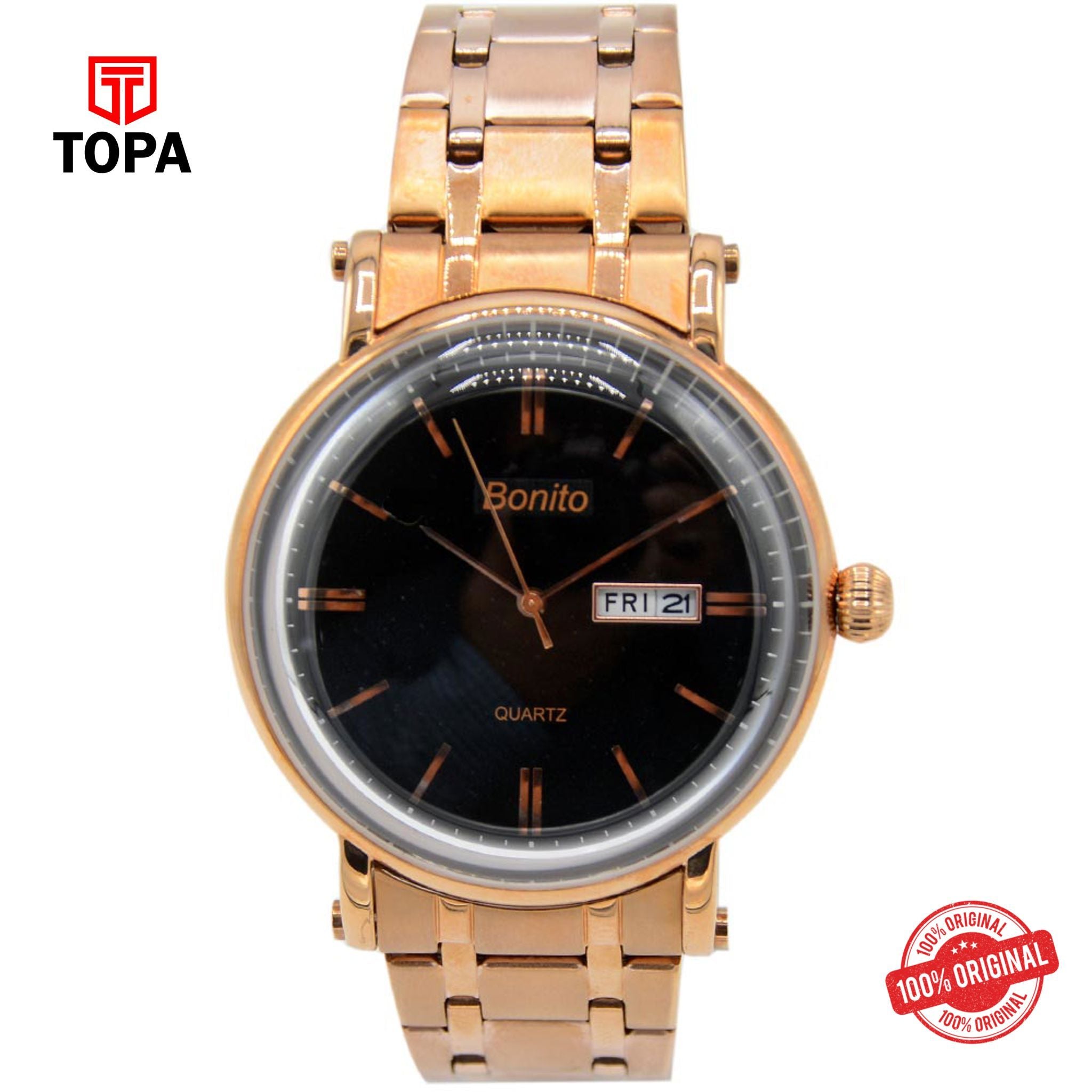 Topa Bonito-K-6115-RG-BLK-Metal-Band-Men-Watch - Product Image 1