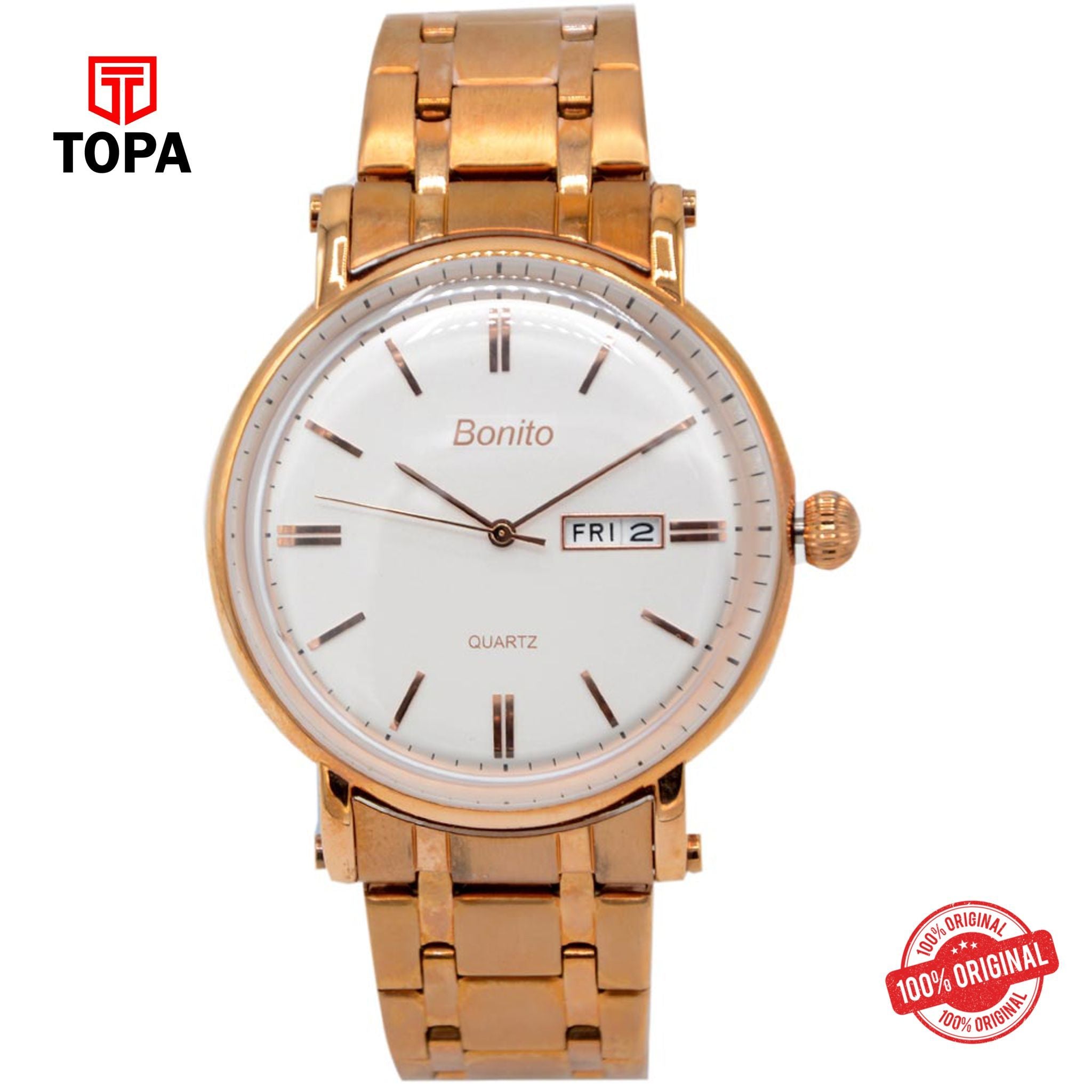 Topa Bonito-K-6115-RG-WHT-Metal-Band-Men-Watch - Product Image 1