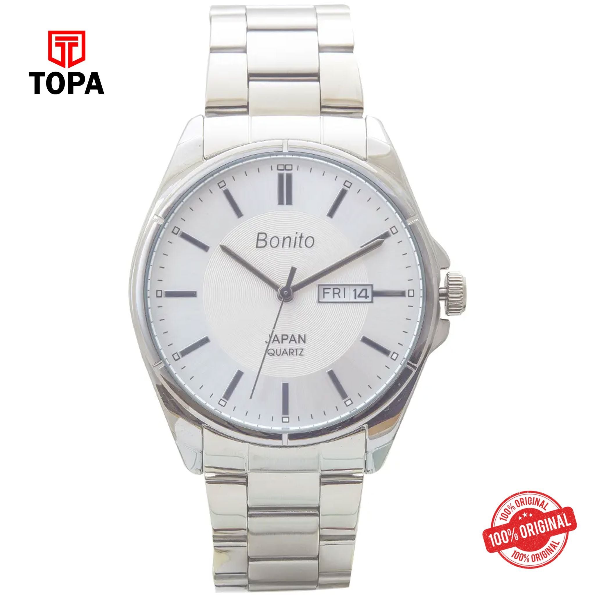 Topa Bonito-K-6117-CH-WHT-Metal-Band-Men-Watch - Product Image 1