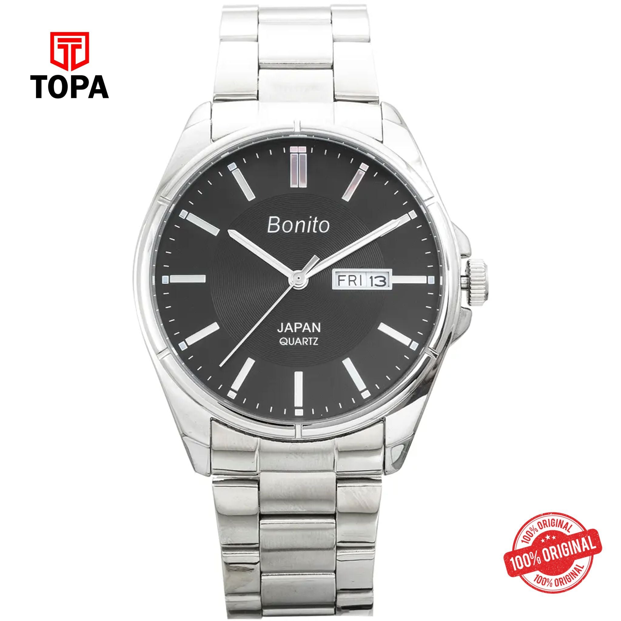 Topa Bonito-K-6117-ST-BLK-Metal-Band-Men-Watch - Product Image 1