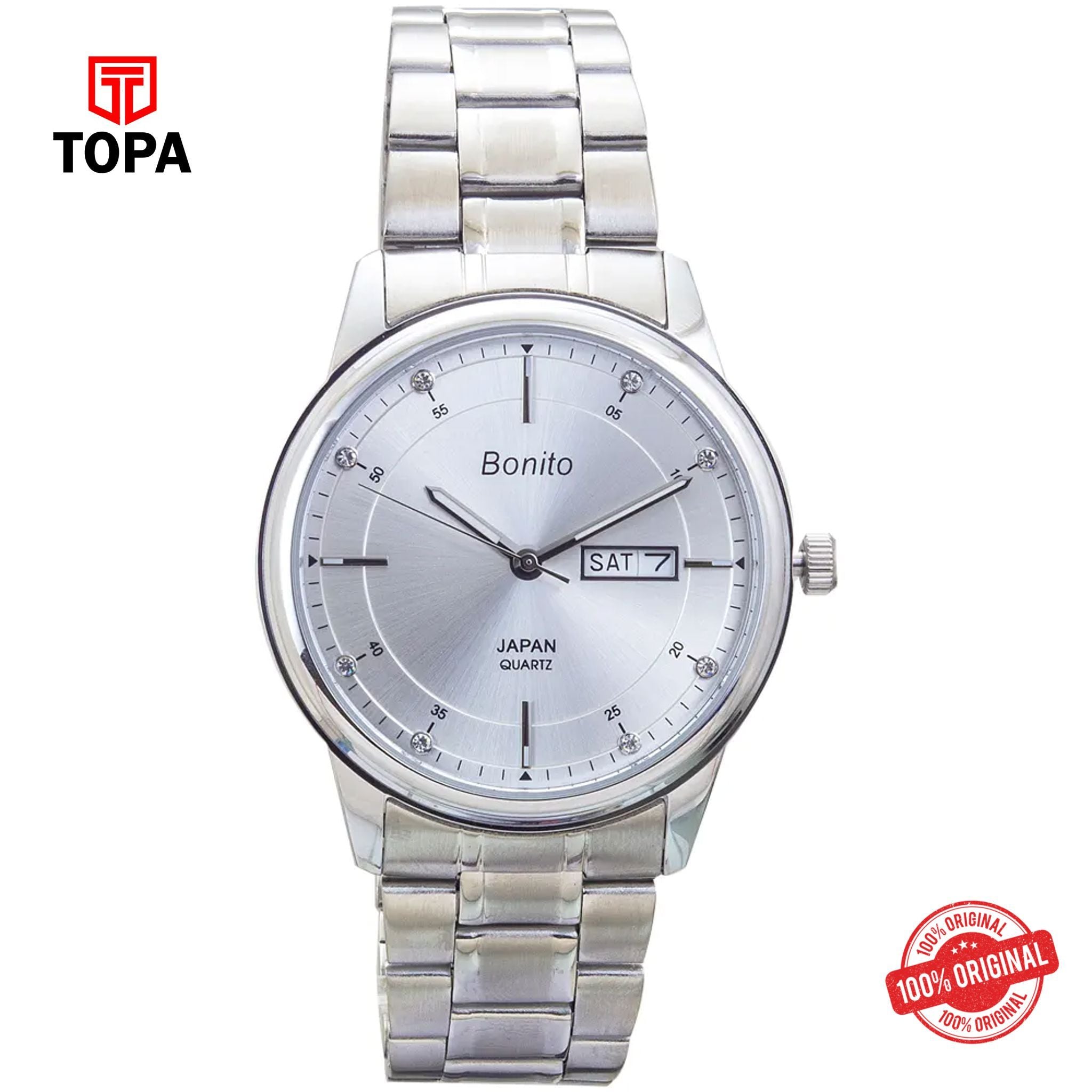 Topa Bonito-K-6118-CH-WHT-Steel-Band-Mens-Watch - Product Image 1