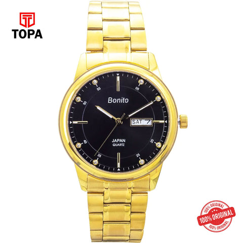 Topa Bonito-K-6118-GLD-BLK-Metal-Band-Men-Watch - Product Image 1