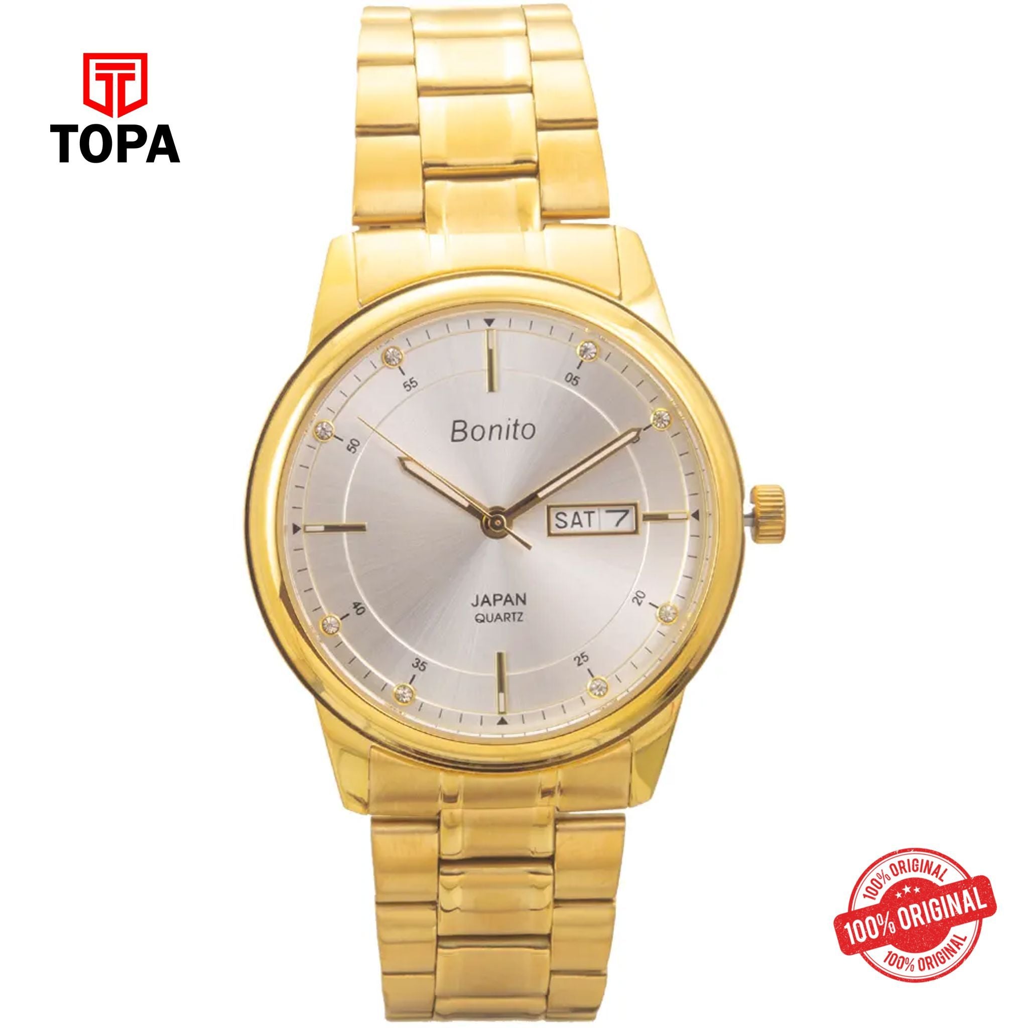 Topa Bonito-K-6118-GLD-WHT-Metal-Band-Men-Watch - Product Image 1