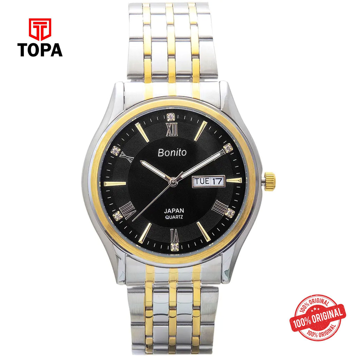 Topa Bonito-K-6119-TT-Gold-Metal-Band-Men-Watch - Product Image 1