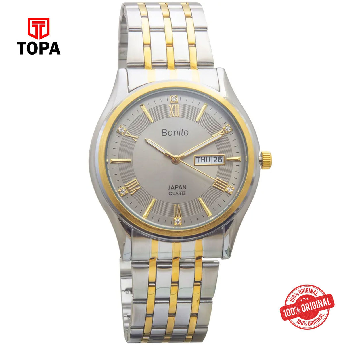 Topa Bonito-K-6119-TT-Grey-Metal-Band-Men-Watch - Product Image 1